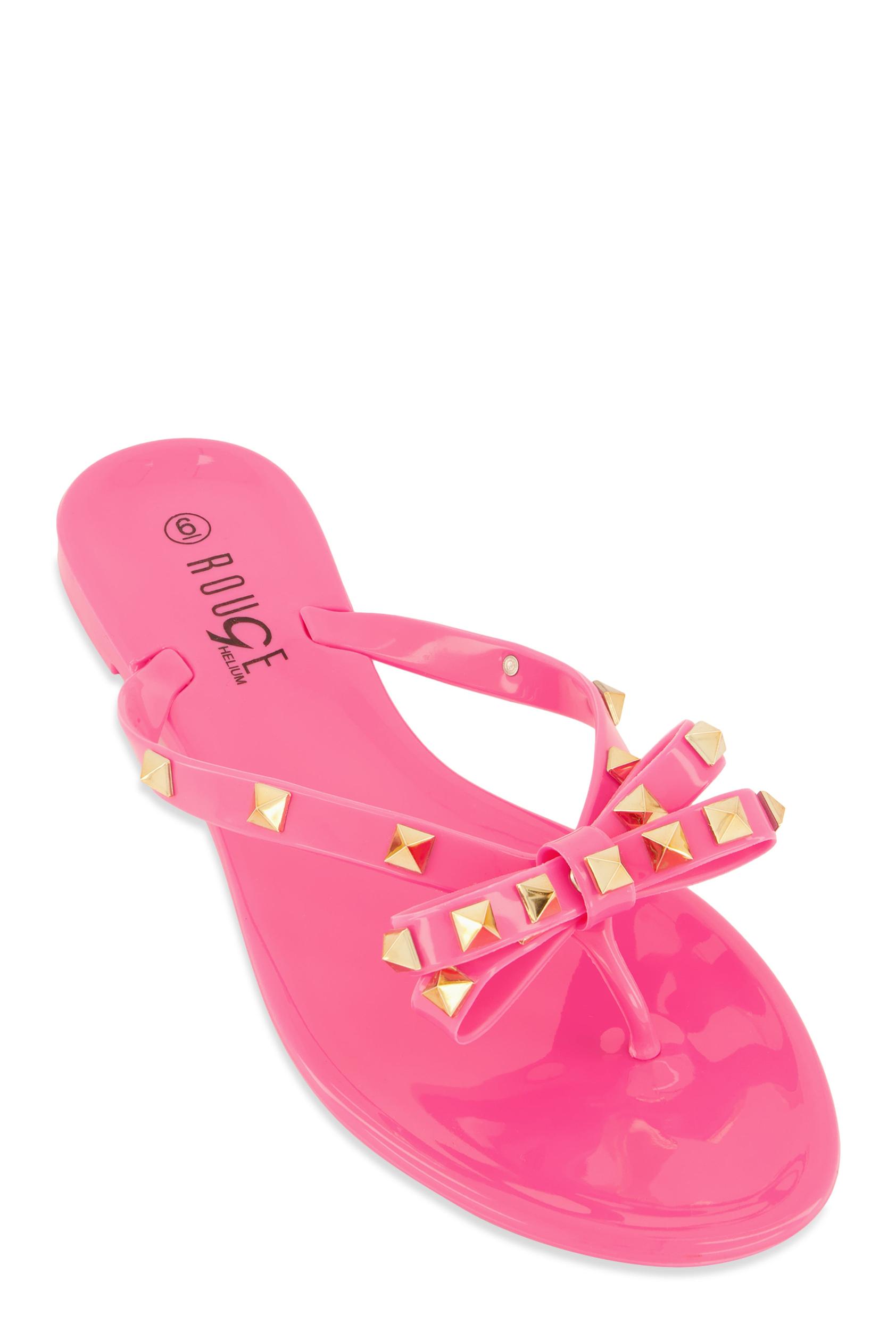 Womens Bow Studded Jelly Thong Slide Sandals Product Image