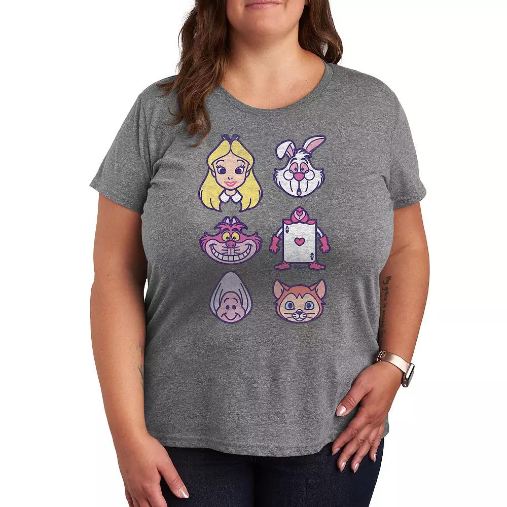 Disneys Alice in Wonderland Plus Face Grid Graphic Tee, Womens Grey Gray Product Image
