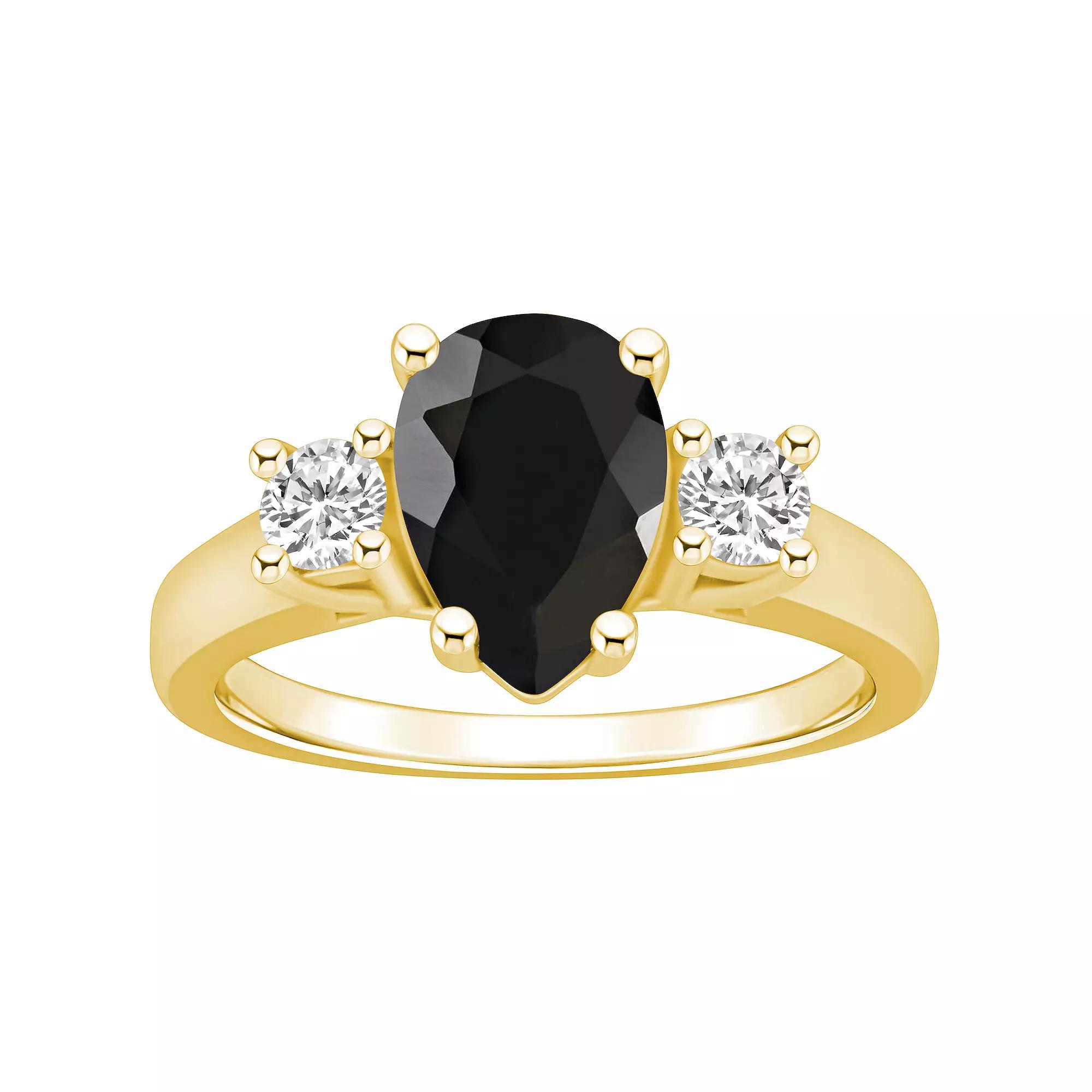 Alyson Layne 14k Gold Pear Cut Onyx & 1/3 Carat T.W. Diamond Ring, Women's, Size: 5, Black Product Image