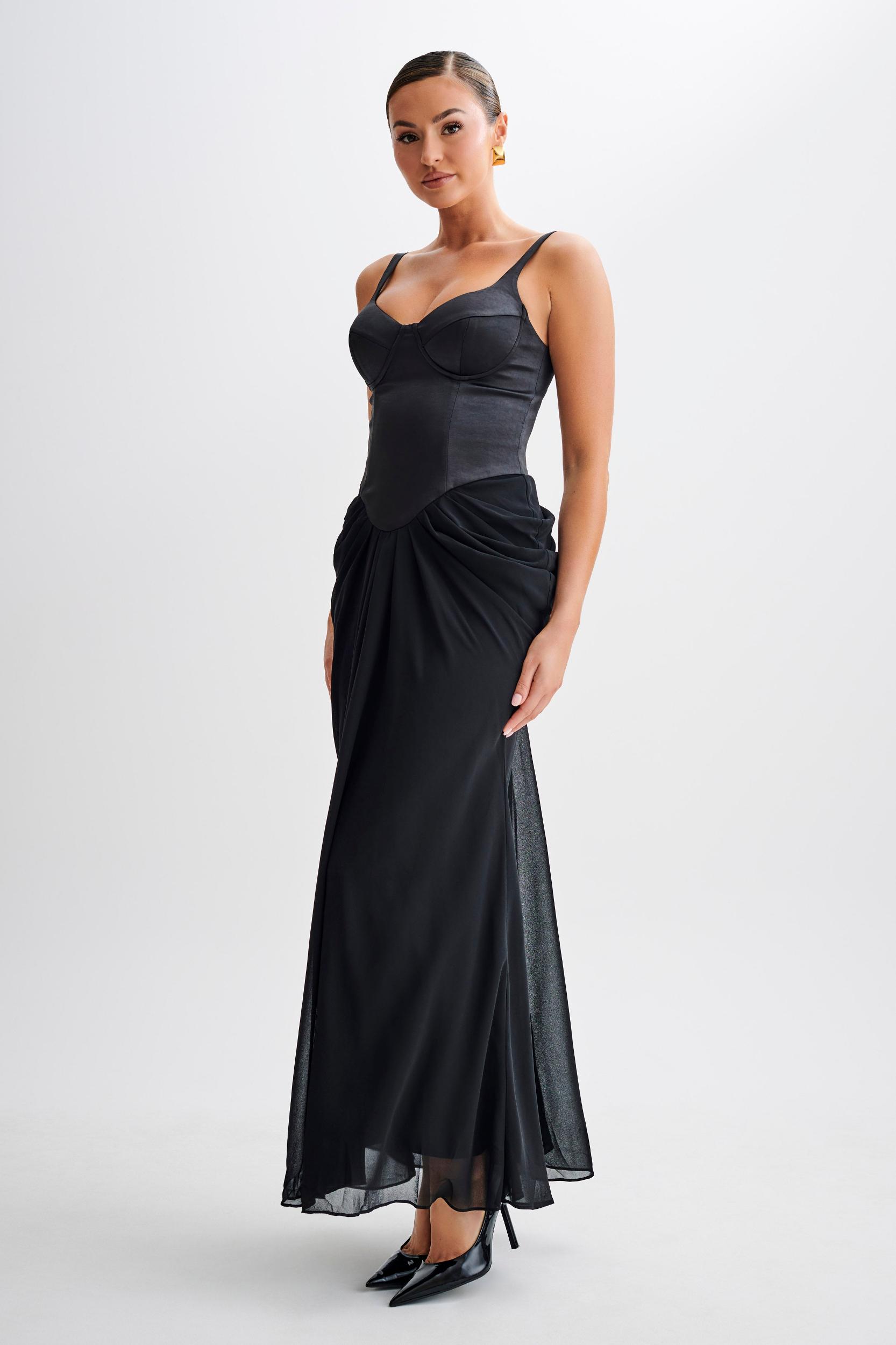 Leila Satin Corset Maxi Dress - Black Product Image