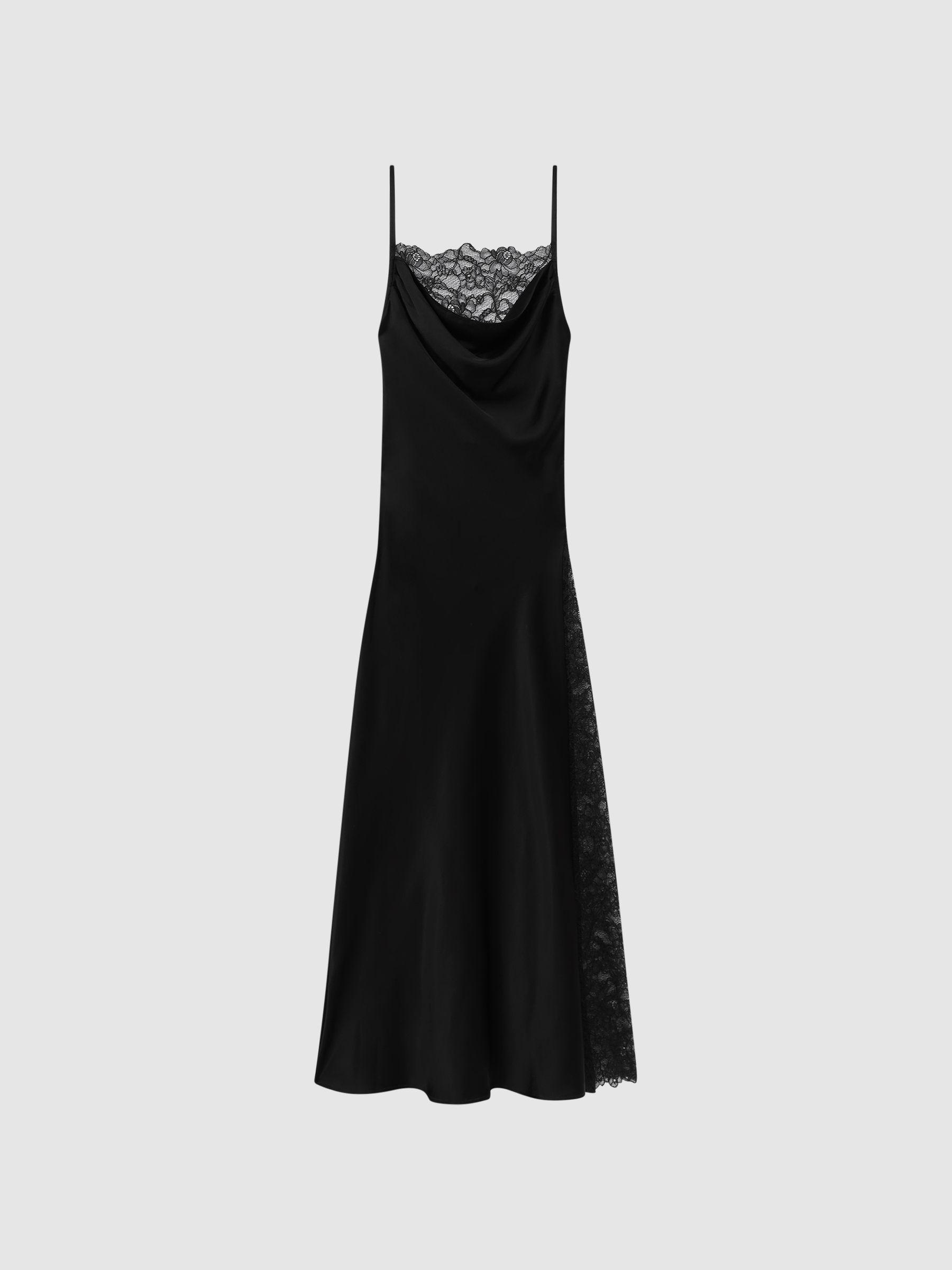 Anna Quan Satin Lace Cowl Neck Maxi Dress in Black Product Image