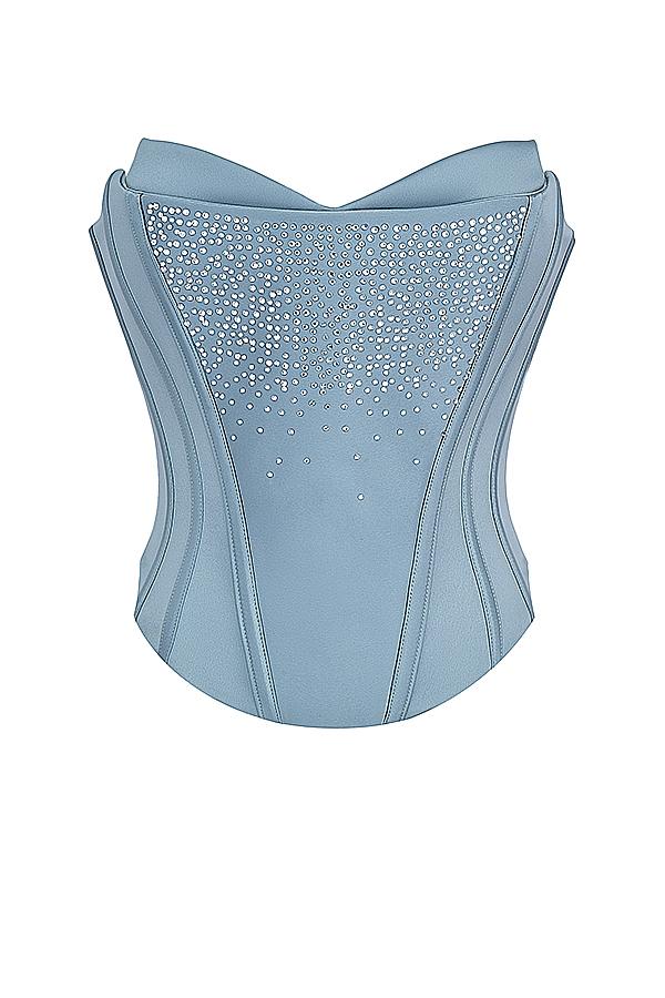 Nastassia  cool blue embellished satin corset Product Image