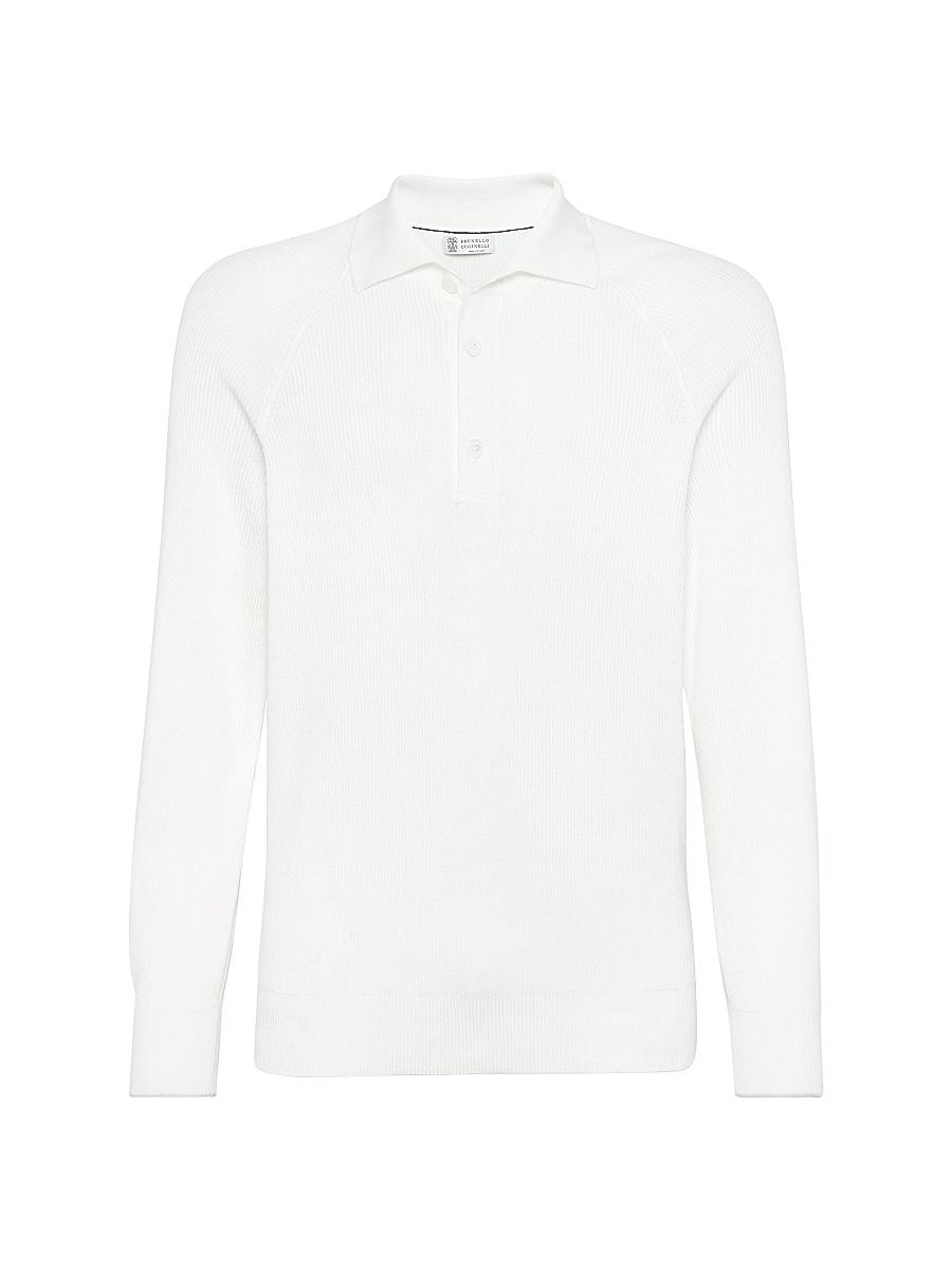 Mens Cotton English Rib Knit Polo Shirt with Long Raglan Sleeves Product Image