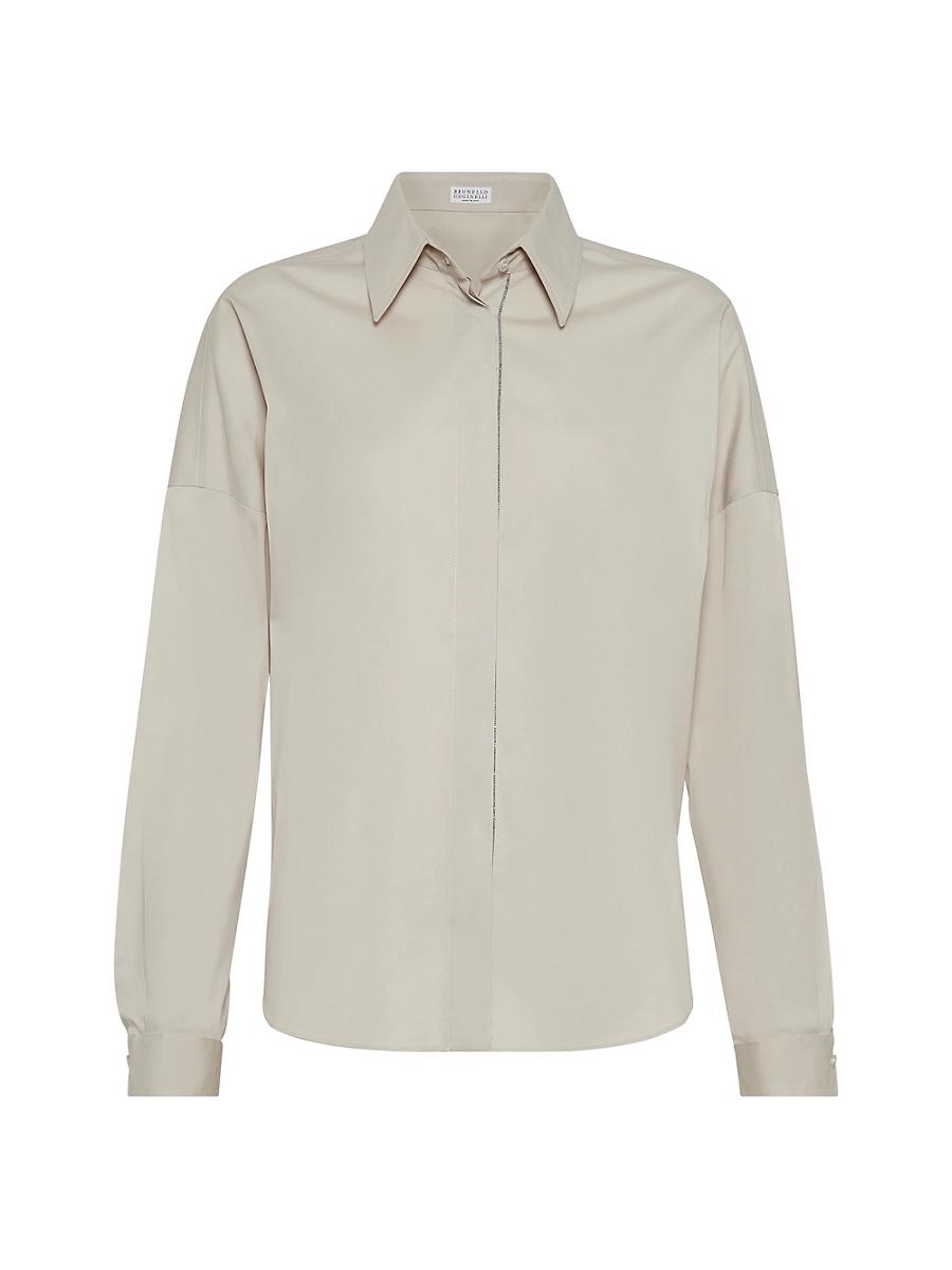 Womens Stretch Cotton Poplin Shirt with Shiny Trim Product Image