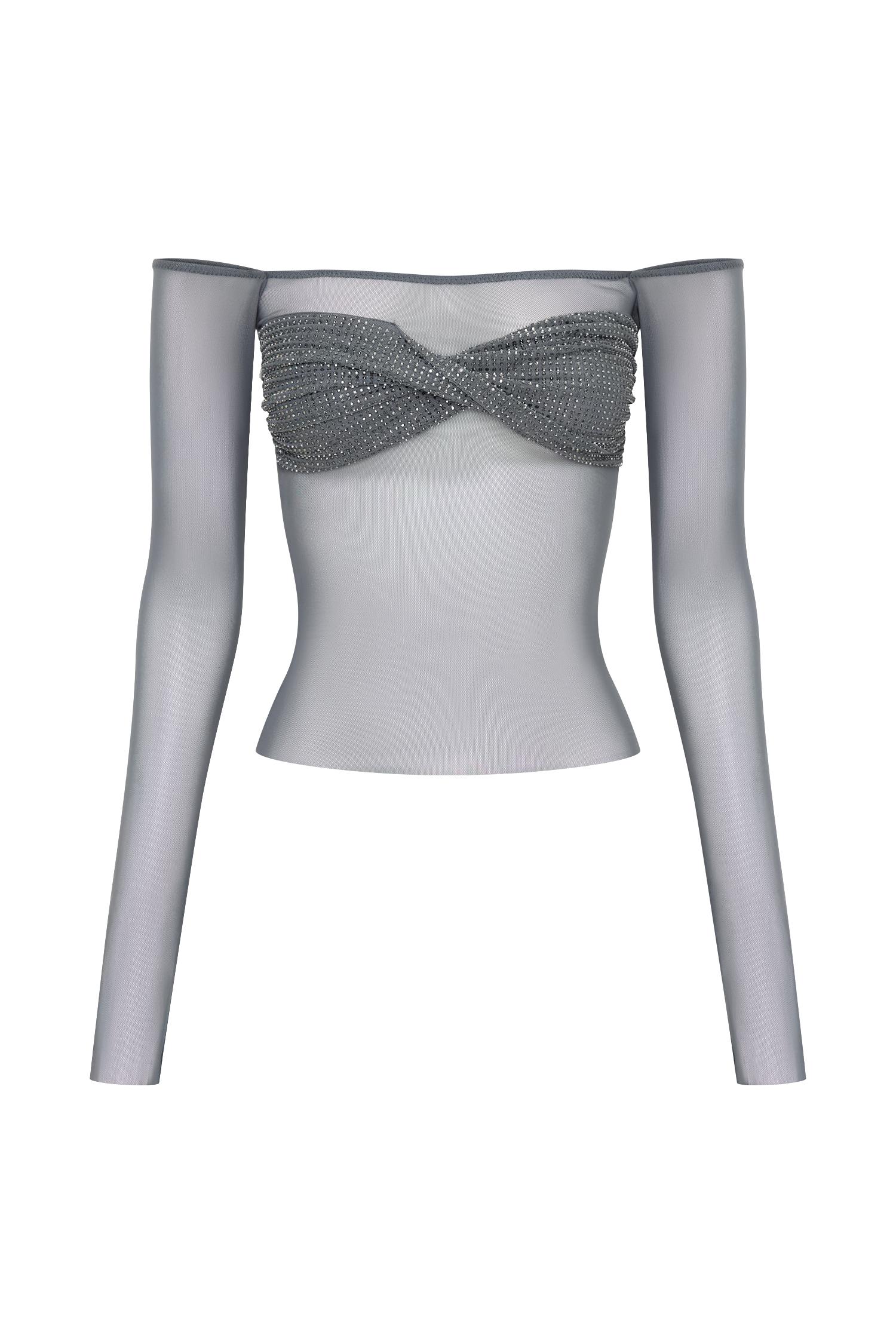 Garcelle Diamante Off Shoulder Top - Gunmetal Product Image