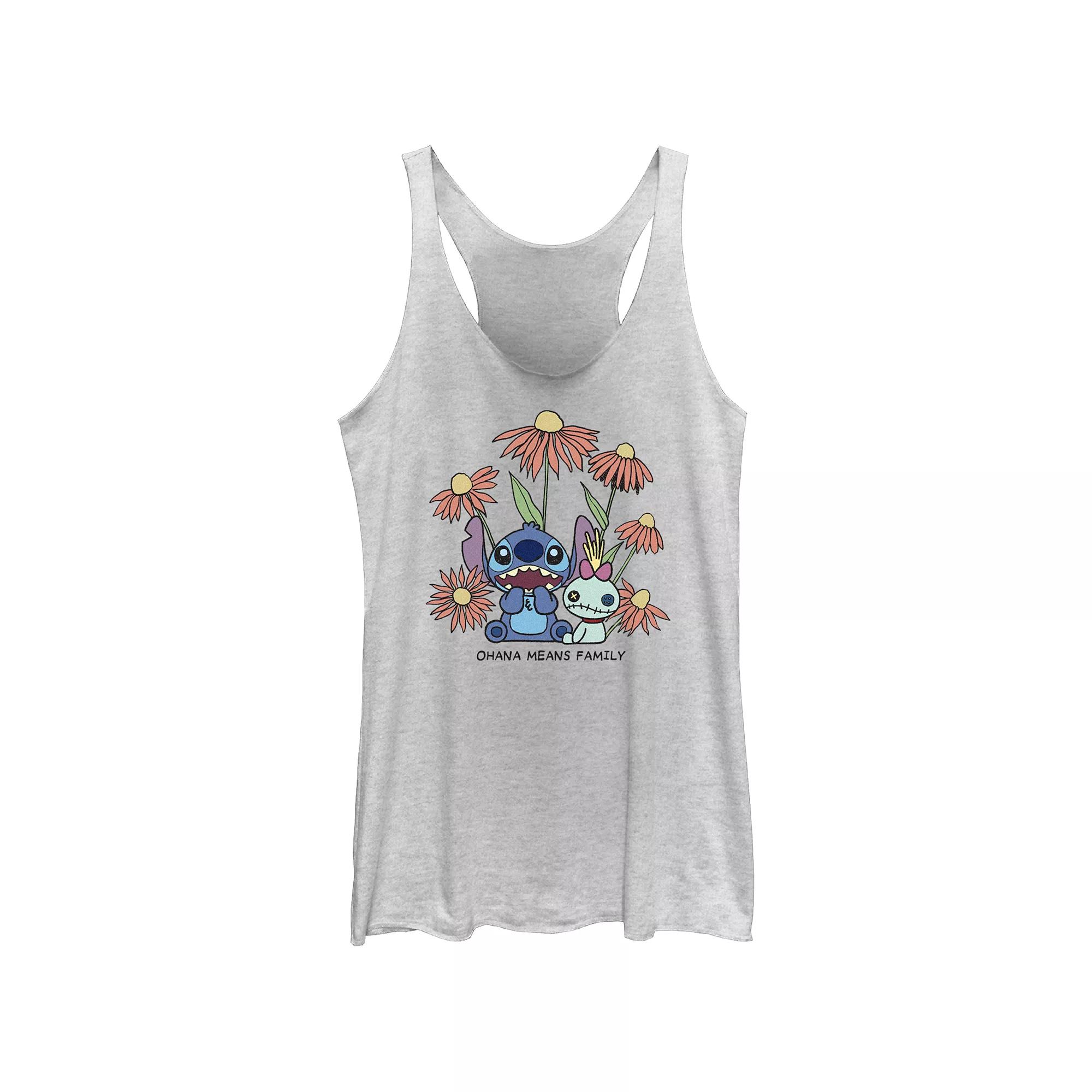 Disney's Lilo & Stitch Women's Ohana Means Family Flowers Tri-Blend Racerback Tank Top, Girl's,  Product Image