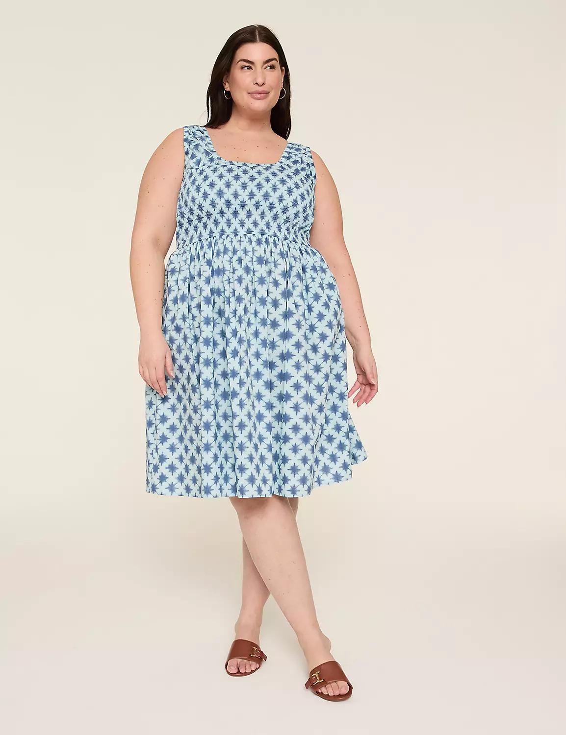 Sleeveless Smocked-Bodice Dress Product Image