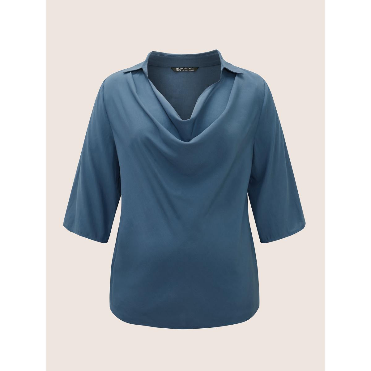 Plus Size Aegean Cowl Neck Plain Bell Sleeve Blouse Women Work From Home Elbow-length sleeve Cowl Neck Office Blouses BloomChic 14-16/1X Product Image