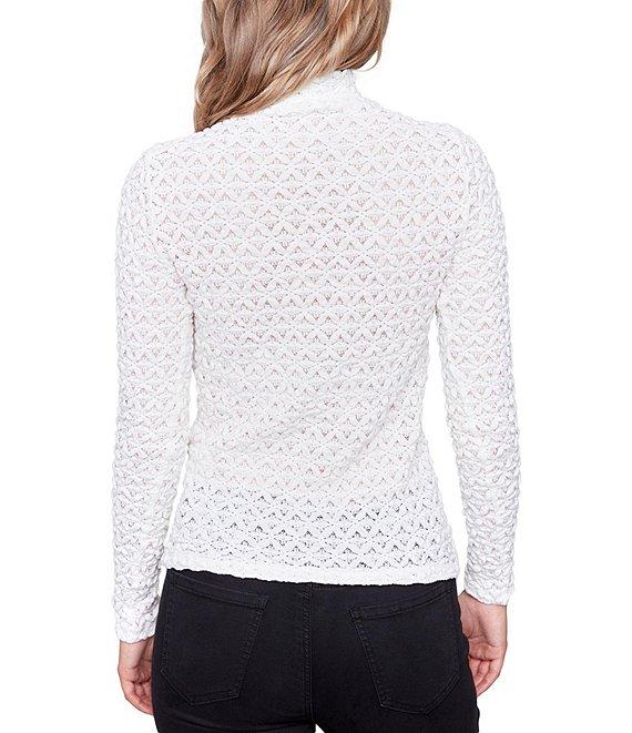 Charlie B. Lace Semi-Sheer Mock Neck Long Sleeve Top Product Image