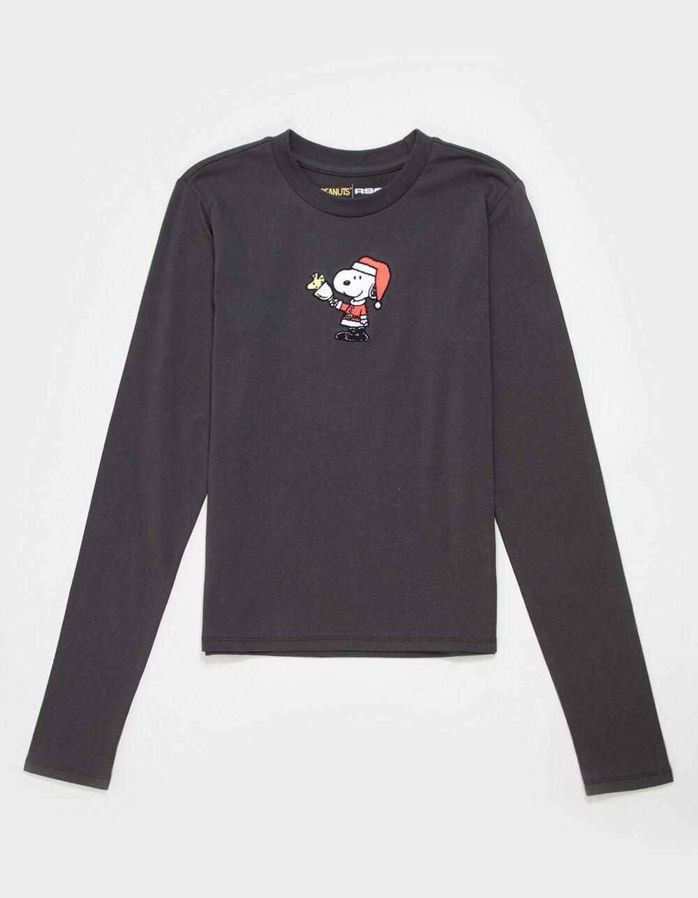 RSQ x Peanuts Snoopy Santa Womens Long Sleeve Baby Tee - BLACK Product Image