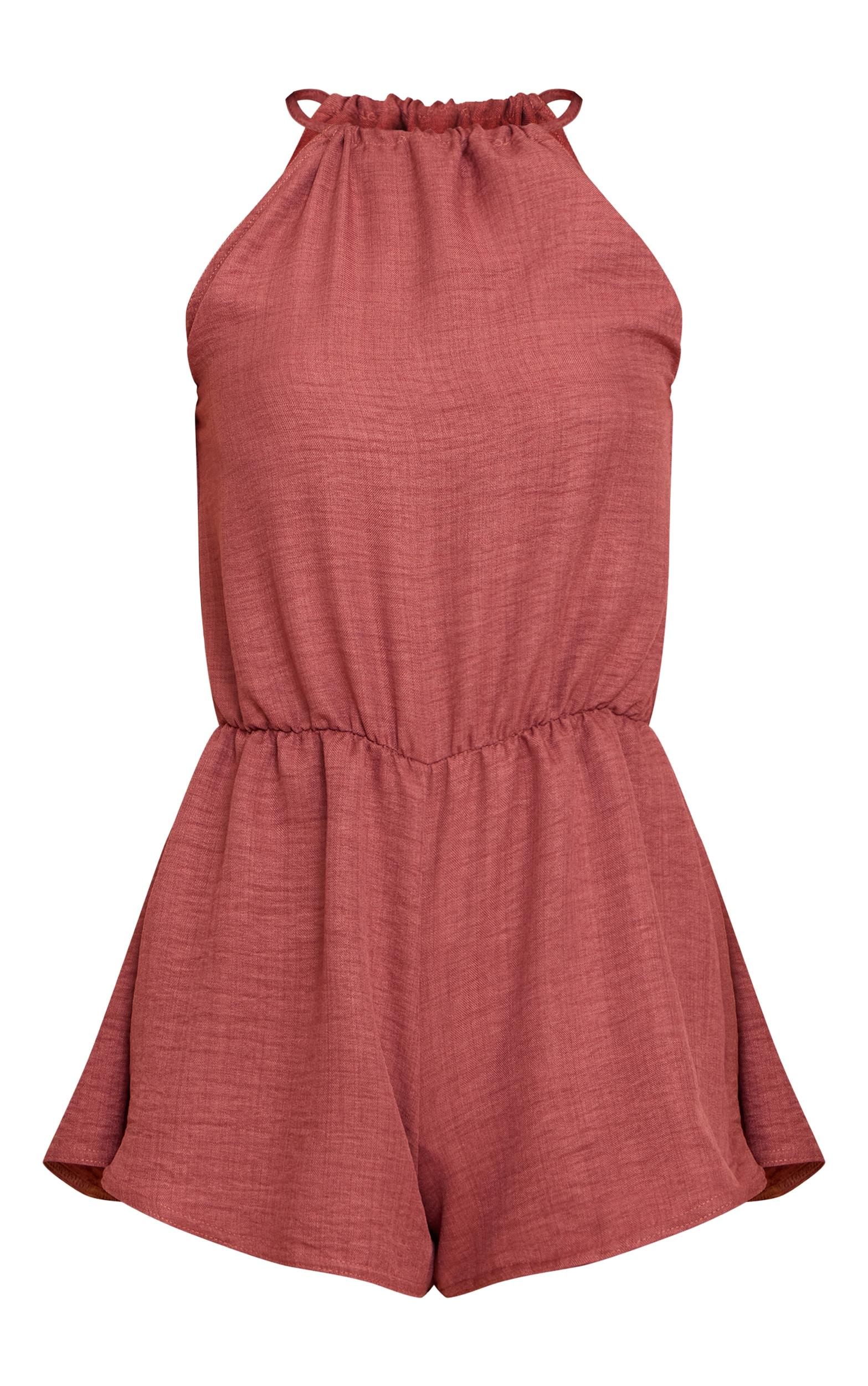 Rust Textured High Neck Floaty Romper Product Image
