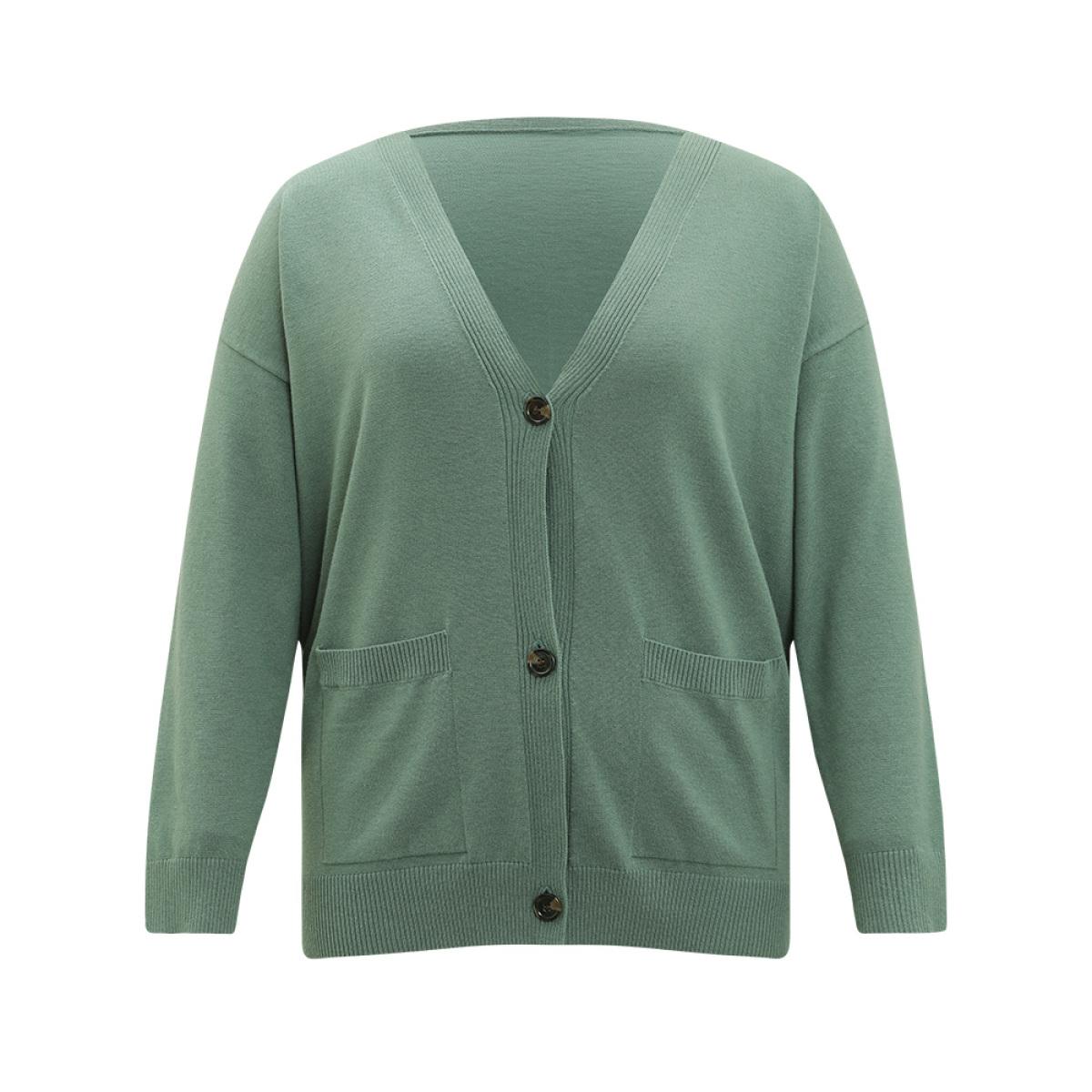 Plus Size Supersoft Essentials Patched Pocket Drop Shoulder Cardigan Green Women Casual Loose Long Sleeve Dailywear Cardigans BloomChic 12/L Product Image