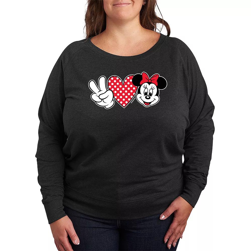 Disney's Minnie Mouse Plus Size Peace Love French Terry Long Sleeve Tee, Women's, Size: 4XL, Heather Grey Product Image