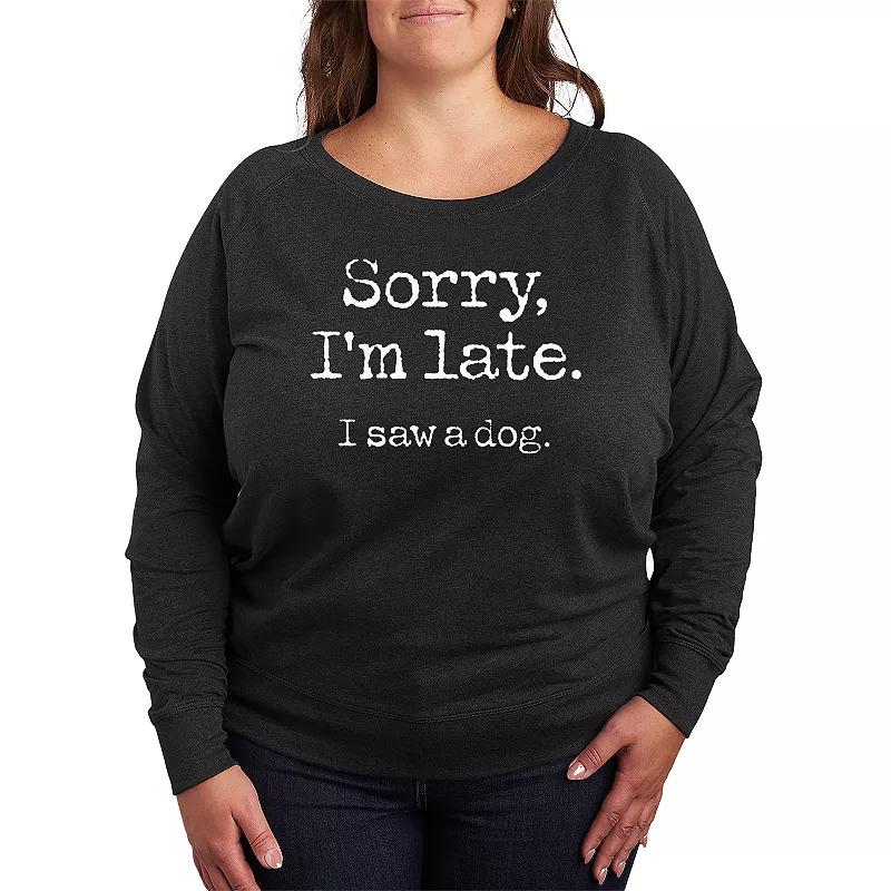 Plus Size I Saw A Dog French Terry Long Sleeve Tee, Womens Grey Green Product Image