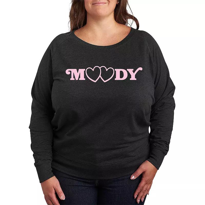 Plus Size Moody Hearts French Terry Long Sleeve Tee, Womens Grey Indigo Product Image