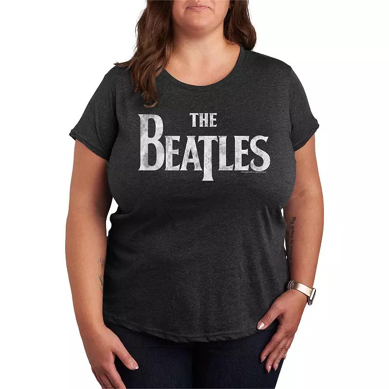 Plus Size The Beatles Logo Graphic Tee, Womens Heather Grey Product Image