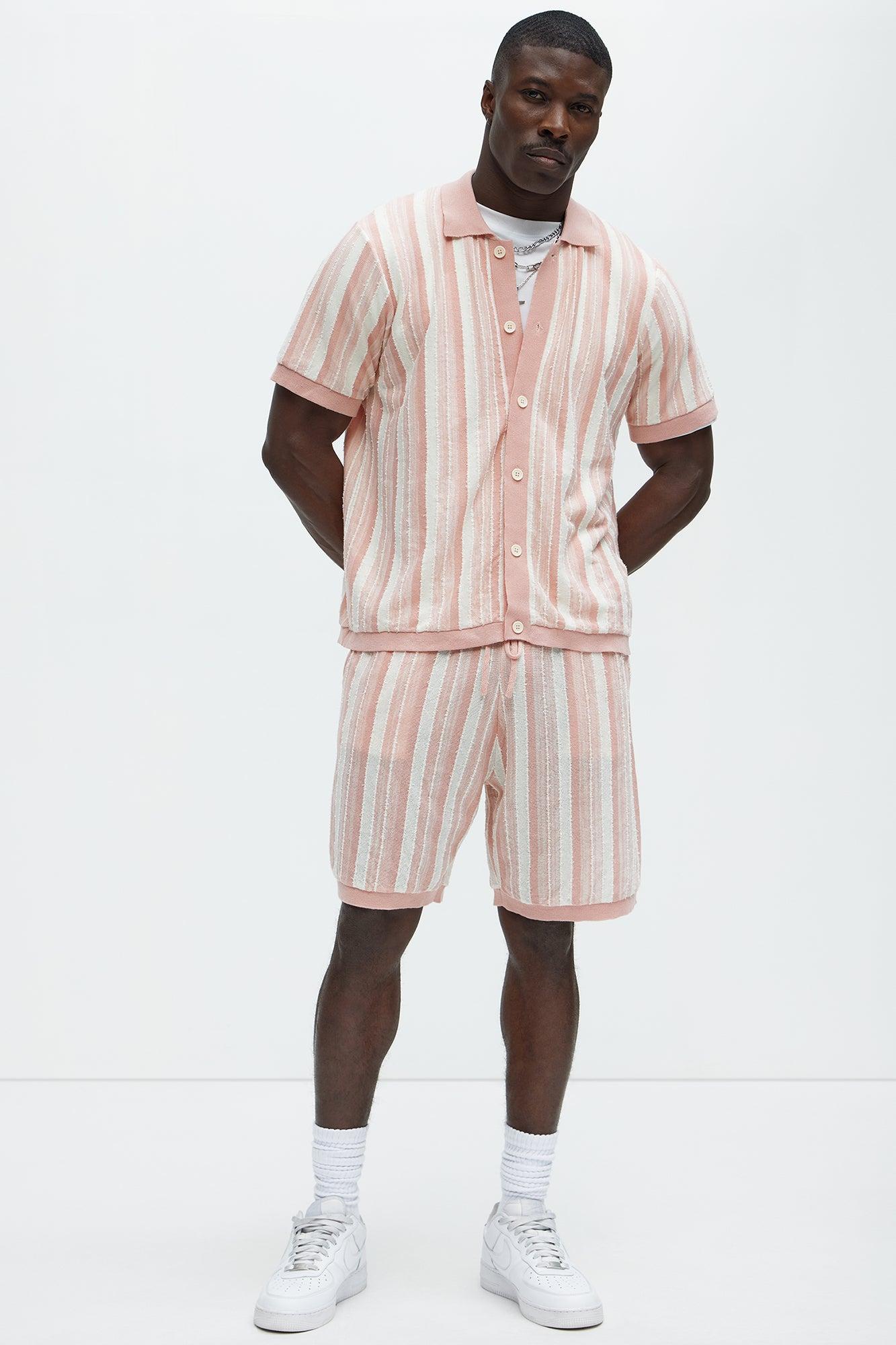 Textured Stripes Knitted Shorts - Mauve/combo Product Image