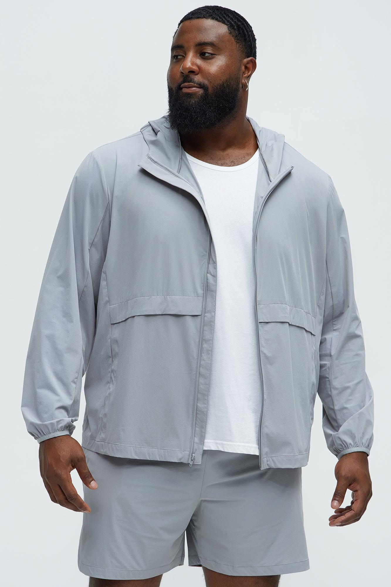 Lightweight Stretch Hooded Running Windbreaker Jacket - Grey Product Image