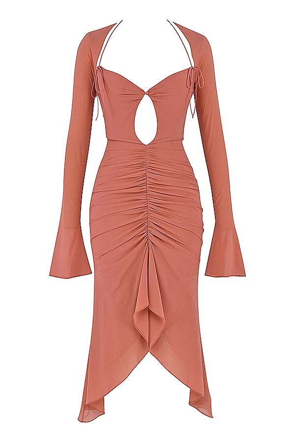 Reine  rose real silk ruffle midi dress Product Image