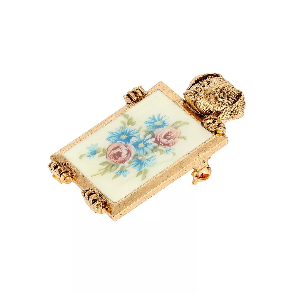 1928 Gold Tone Dog Frame Vintage Floral Pin, Womens, Multi Product Image