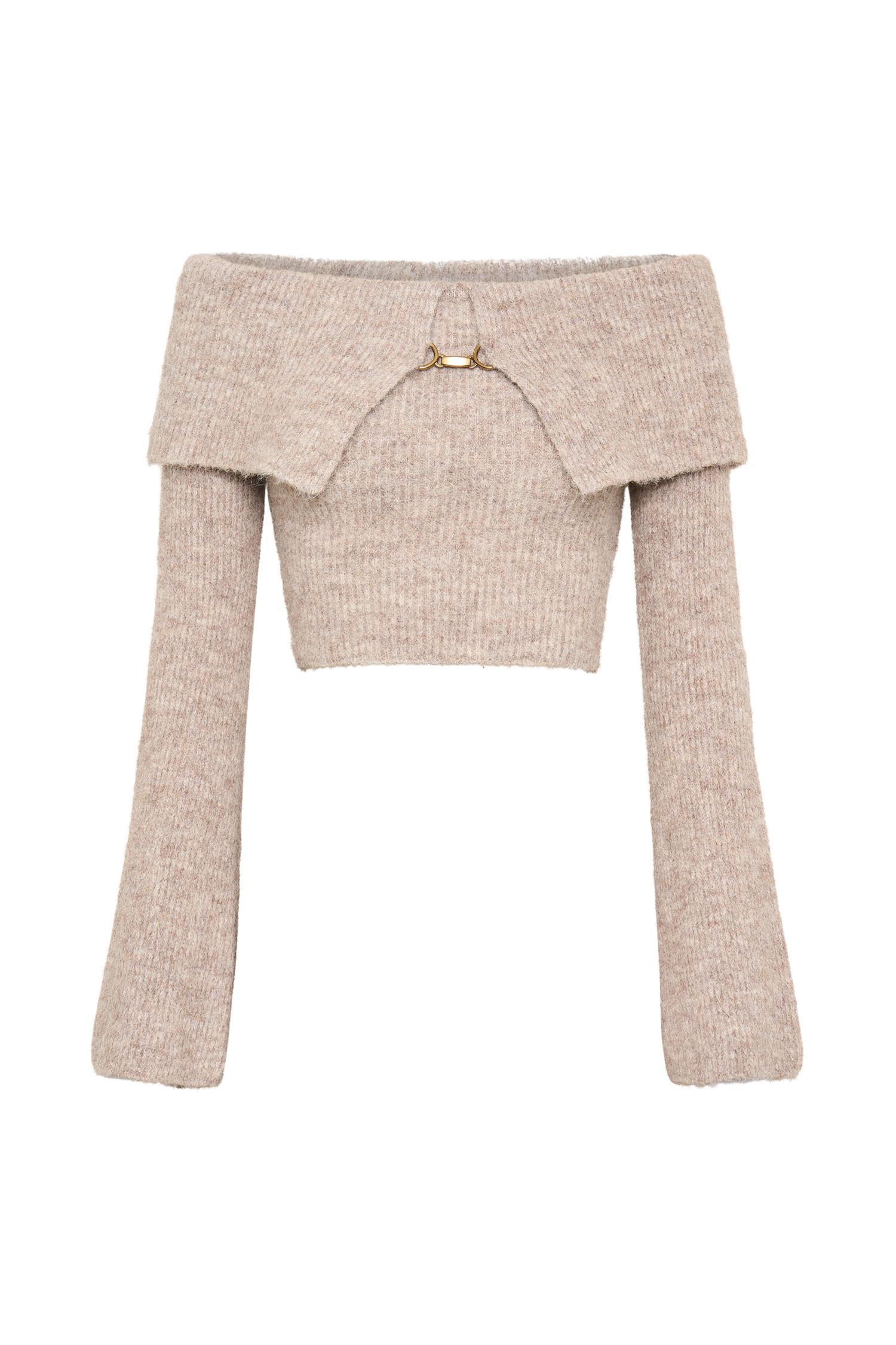 Baxter Off Shoulder Fluffy Knit Top - Taupe Product Image