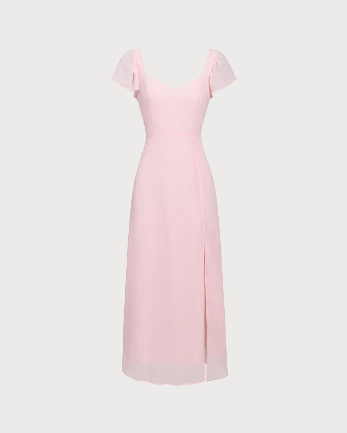 Pink Sweetheart Neck Chiffon Maxi Dress Product Image