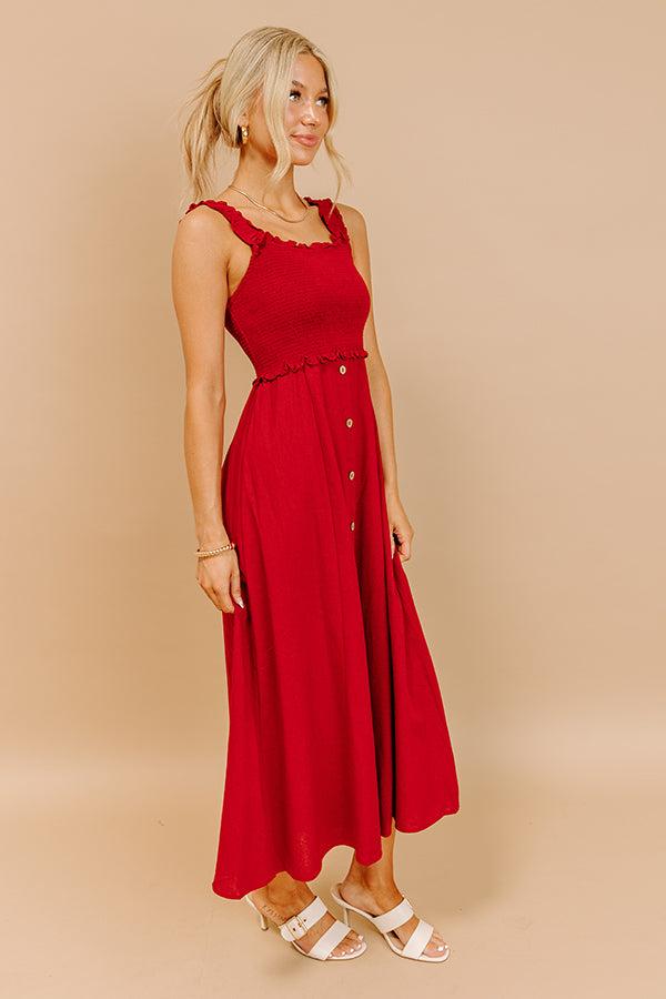 Harvest Lane Linen-Blend Midi Dress in Crimson Product Image