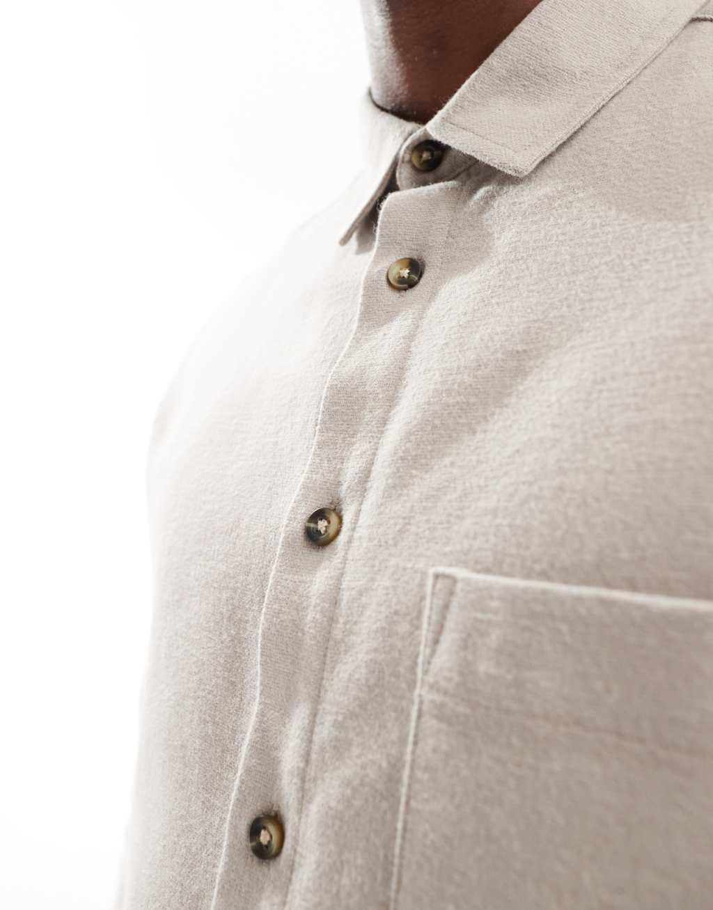 ASOS DESIGN oversized boxy brushed oxford shirt in light brown Product Image