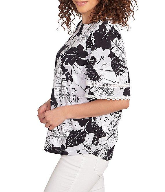 Ruby Rd. Knit Tropical Paradise Print Crew Neck Short Sleeve Top Product Image