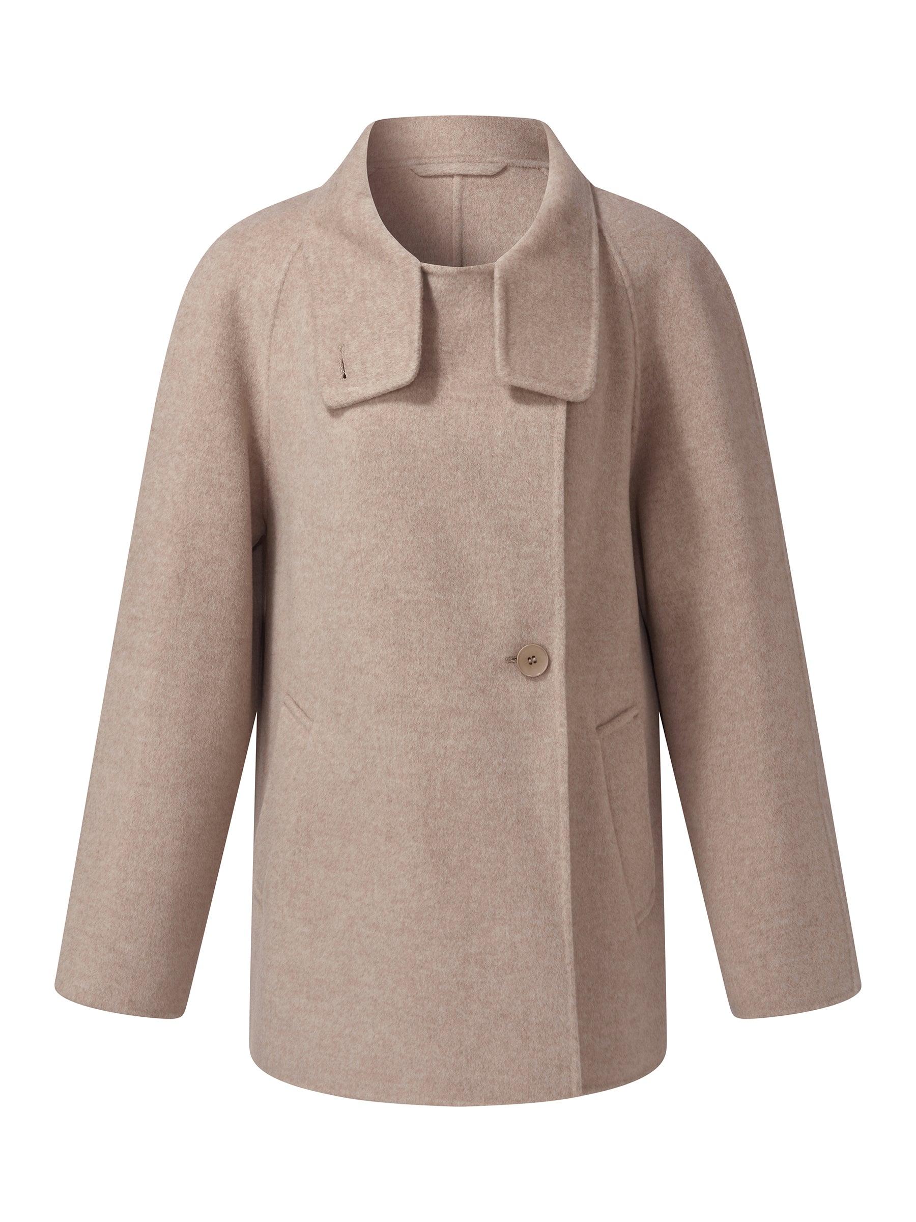 Cashmere Wool Blend Funnel Neck Women Coat Product Image