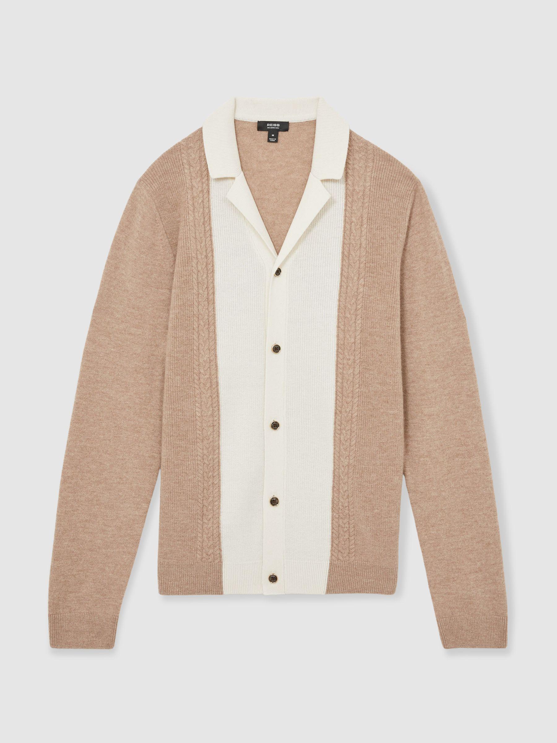 Wool Colourblock Knitted Shirt in Camel Product Image
