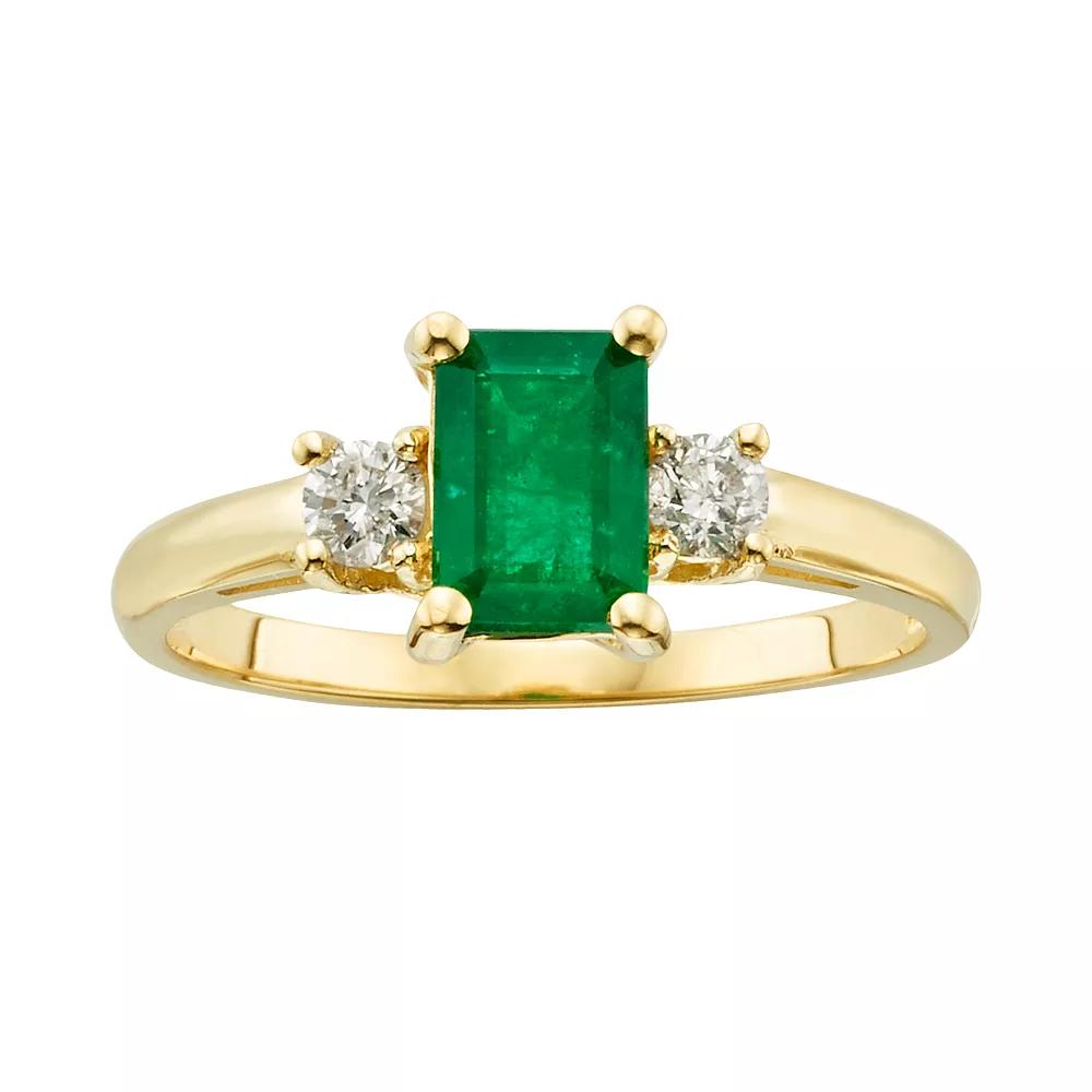 The Regal Collection 14k Gold Genuine Emerald & 1/5-ct. T.W. IGL Certified Diamond 3-Stone Ring, Women's, Size: 8, Green Product Image