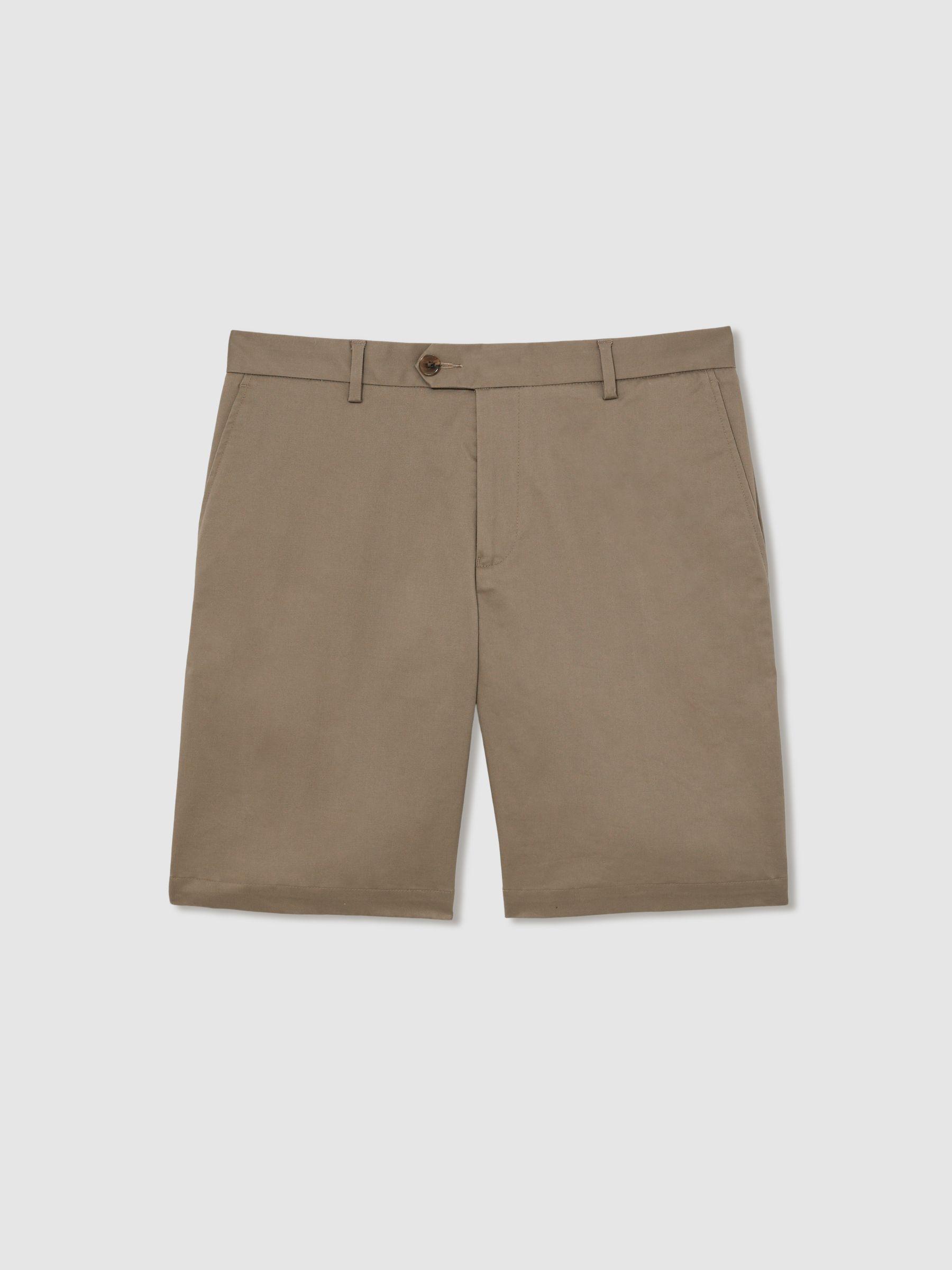 Oe Hampton Cotton Chino Shorts with Stretch in Taupe Product Image