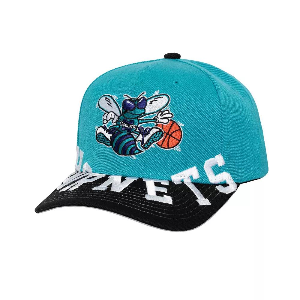 Mens Mitchell & Ness Teal/Black Charlotte Hornets Underarch Two-Tone Pro Crown Snapback Hat Product Image