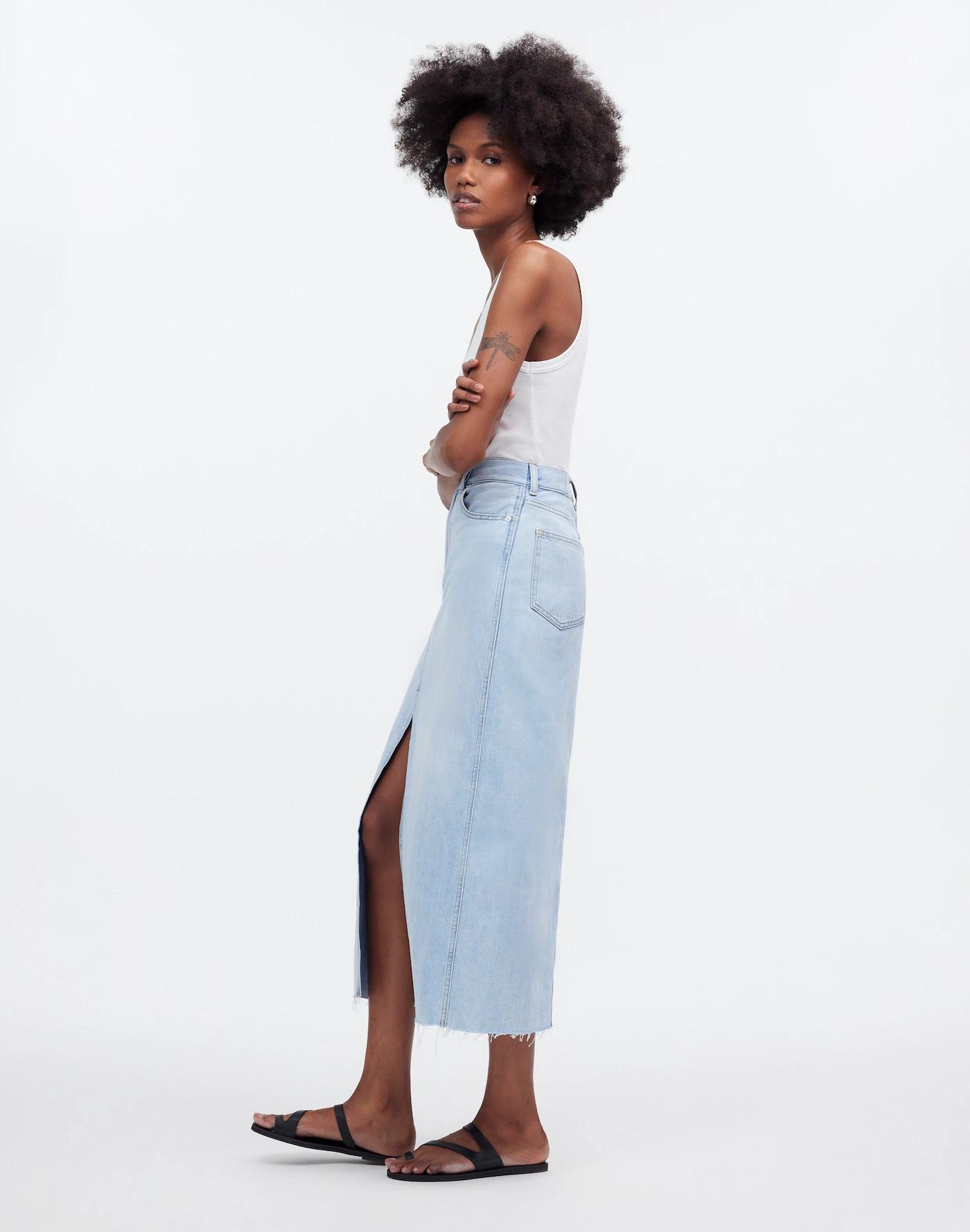 The Rilee Denim Midi Skirt Product Image