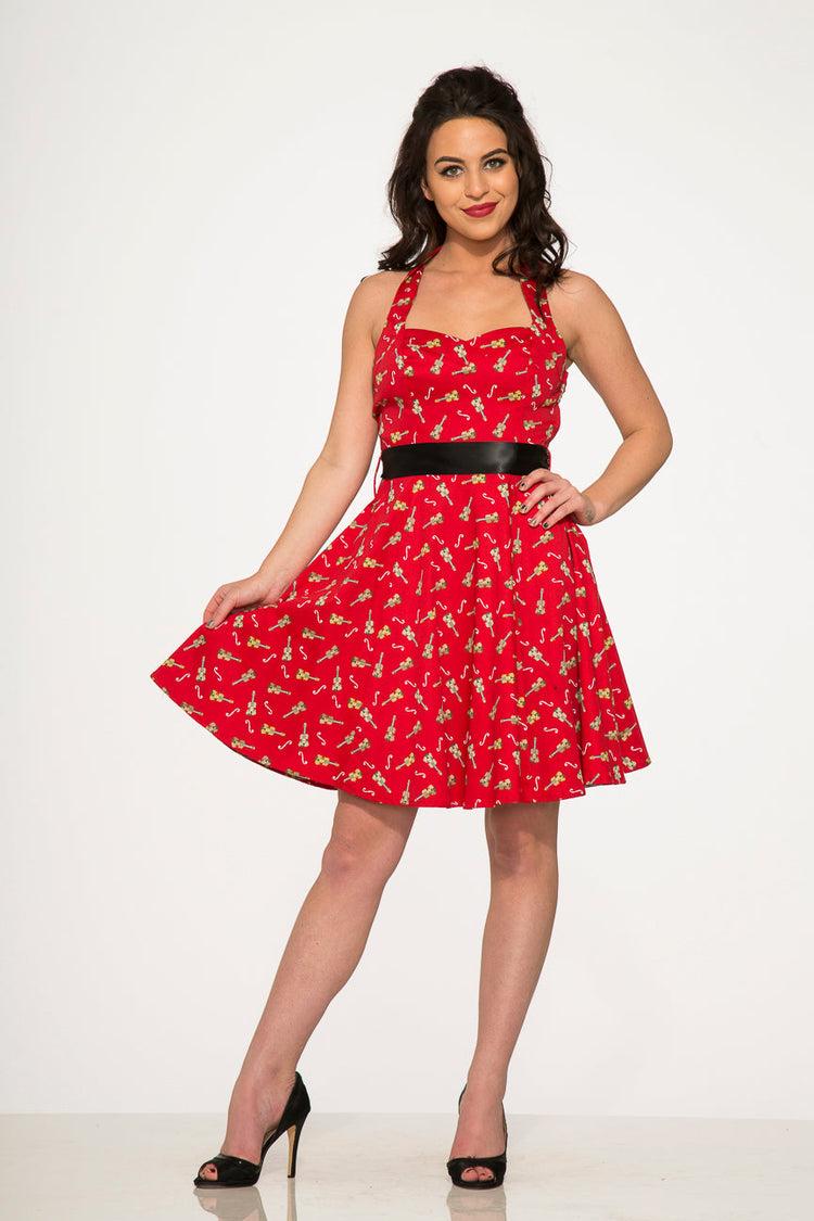 Red Violin Halter Swing Dress Product Image