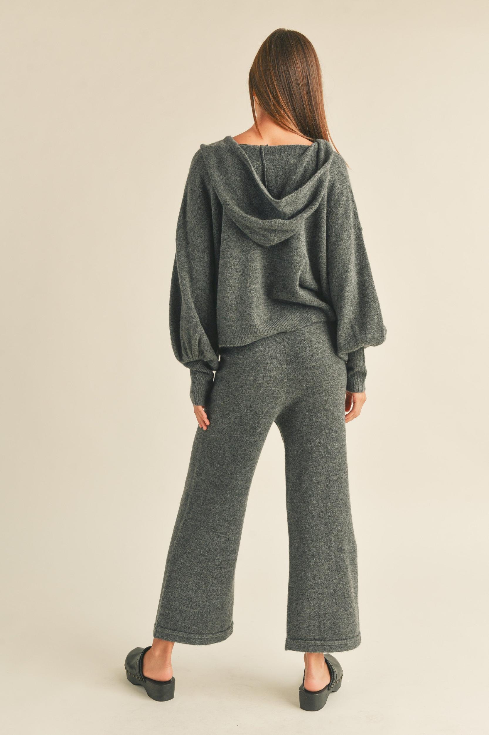 Balloon Sleeve Knit Hoodie Sweater Product Image