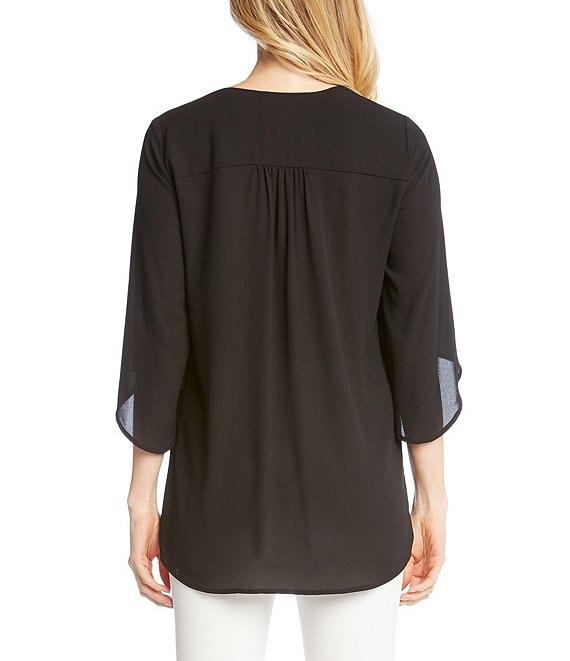 Karen Kane Petite Size V-Neck 3/4 Sleeve Crossover Hem Silky Crepe Top Product Image