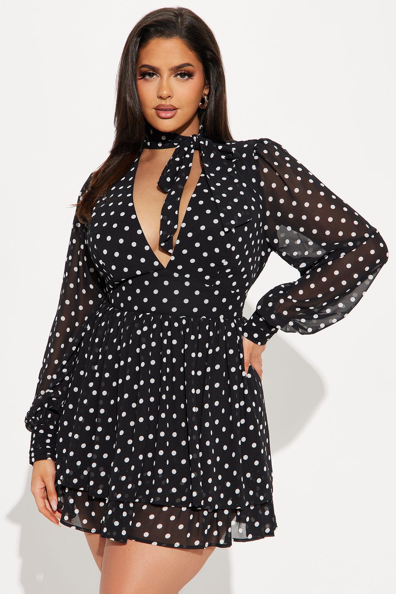 Morgan Polka Dot Chiffon Mini Dress - Black Product Image