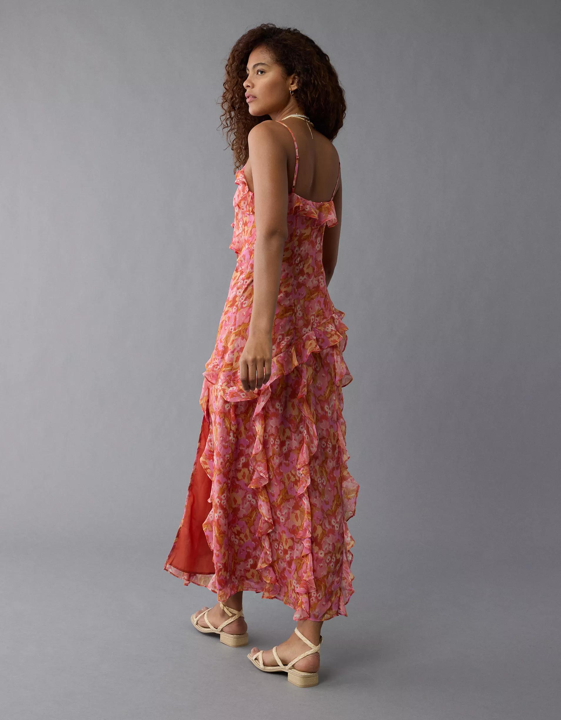 AE Asymmetrical Ruffle Maxi Slip Dress Product Image