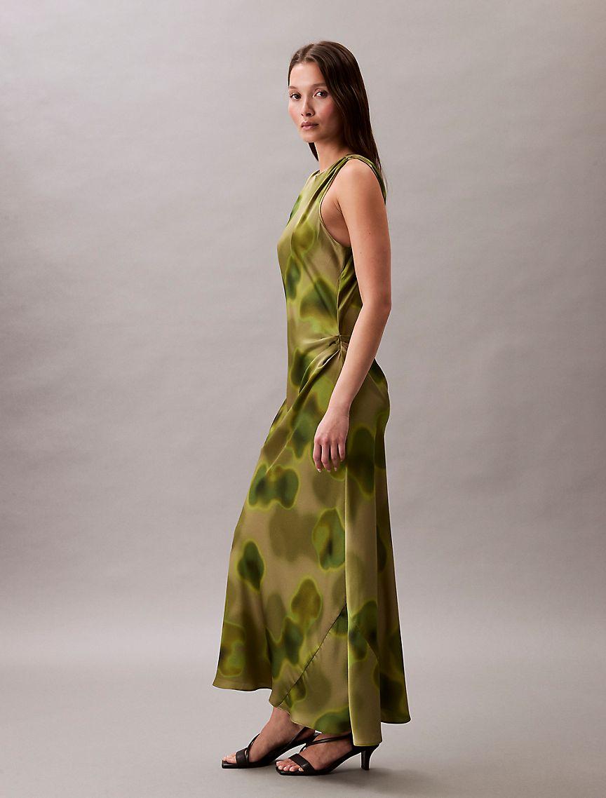 Printed Crushed Satin Midi Dress  Product Image