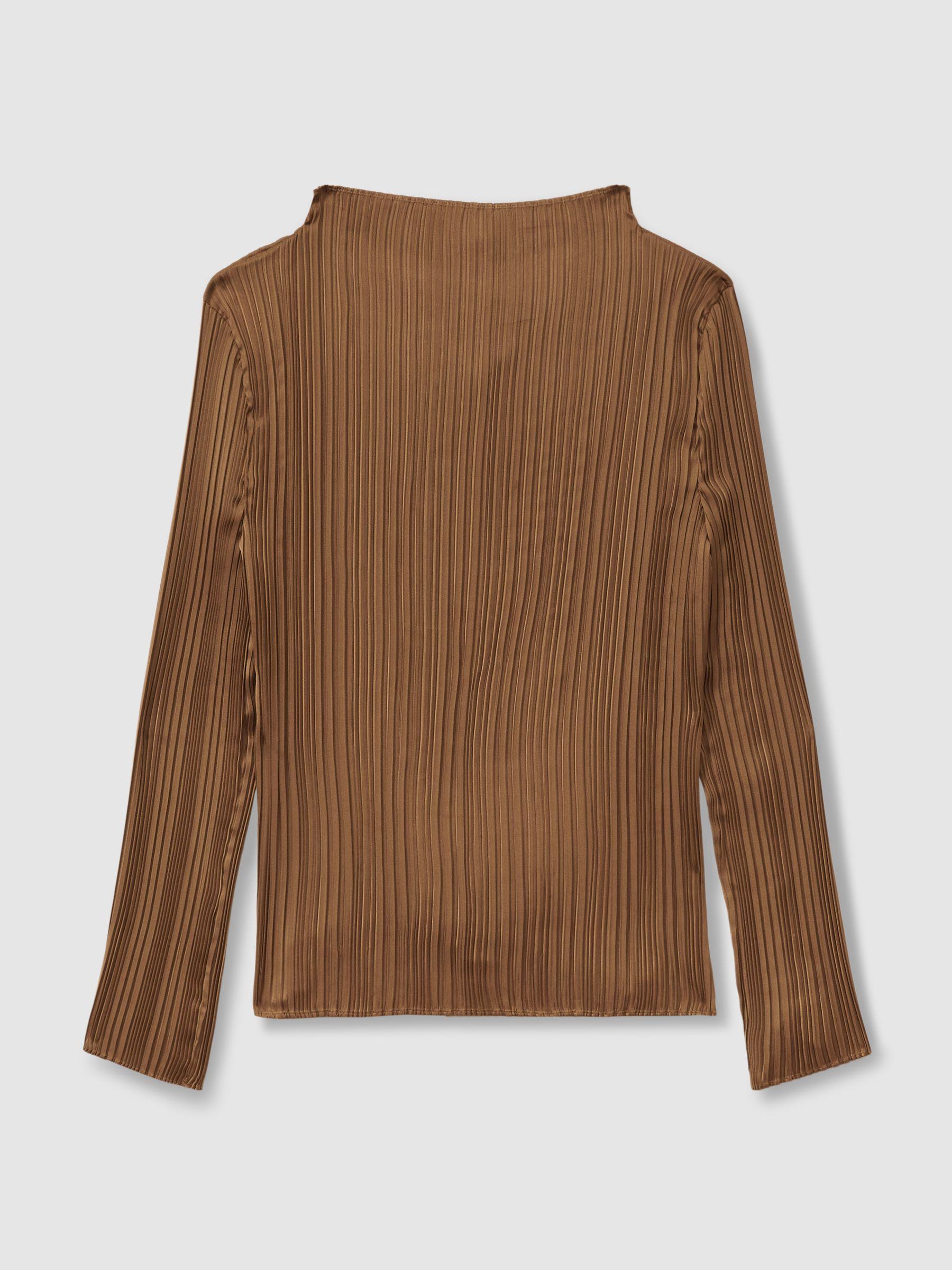 High Neck Plisse Top in Gold Product Image