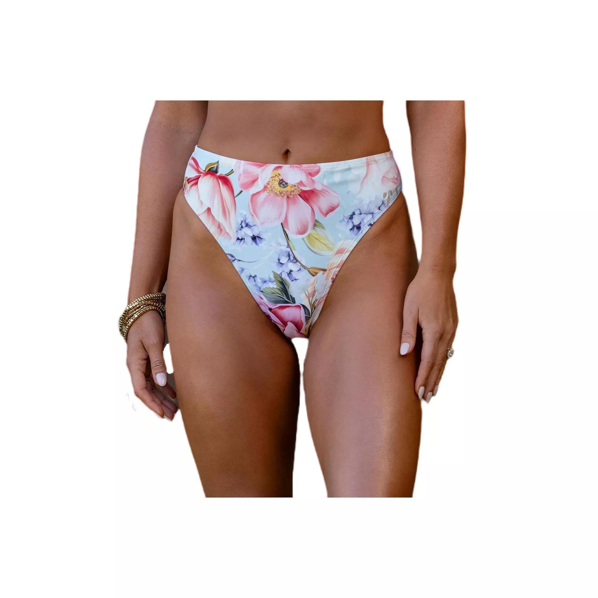 Women's Cupshe High-Waist Floral Swim Bottoms, Size: Large, Light Blue Bloom Product Image