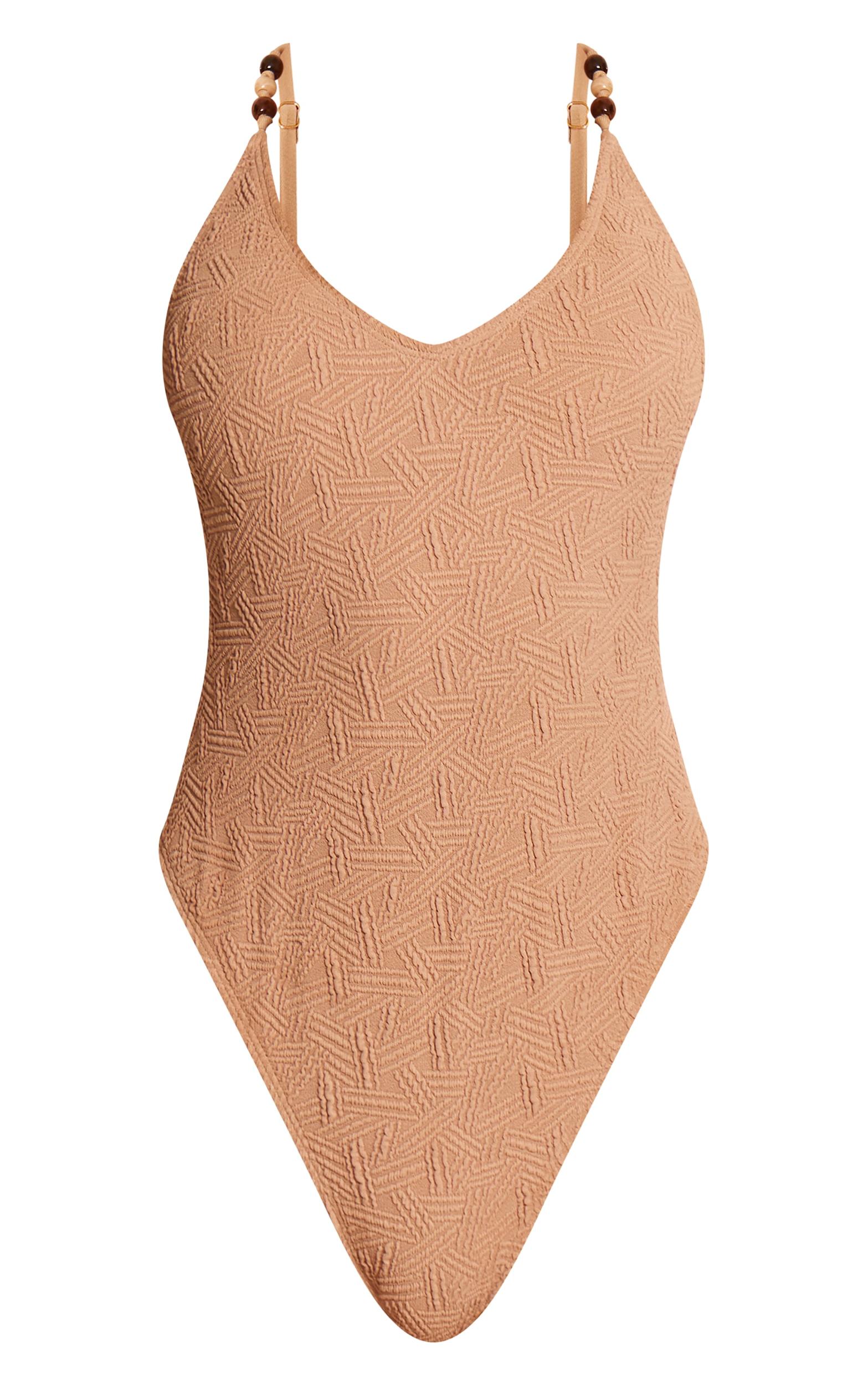 Stone Textured Bead Trim Plunge Swimsuit Product Image