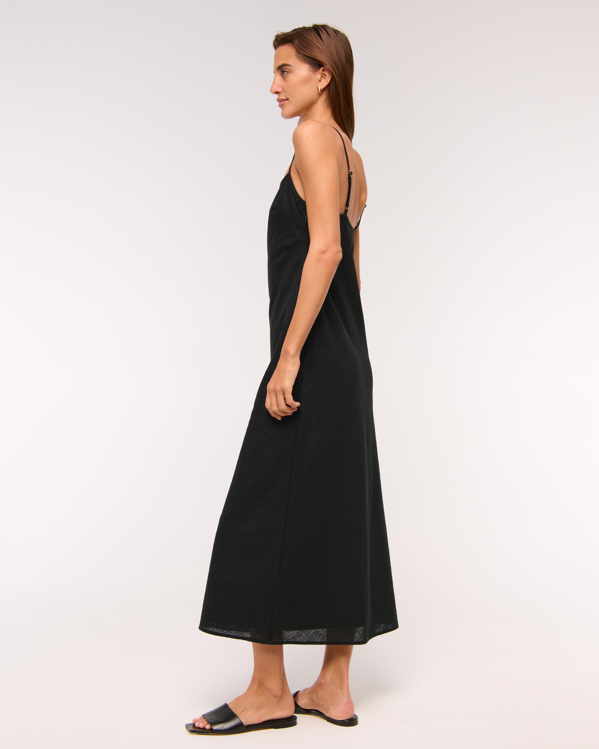 The A&F Julia Slip Linen-Blend Midi Dress Product Image