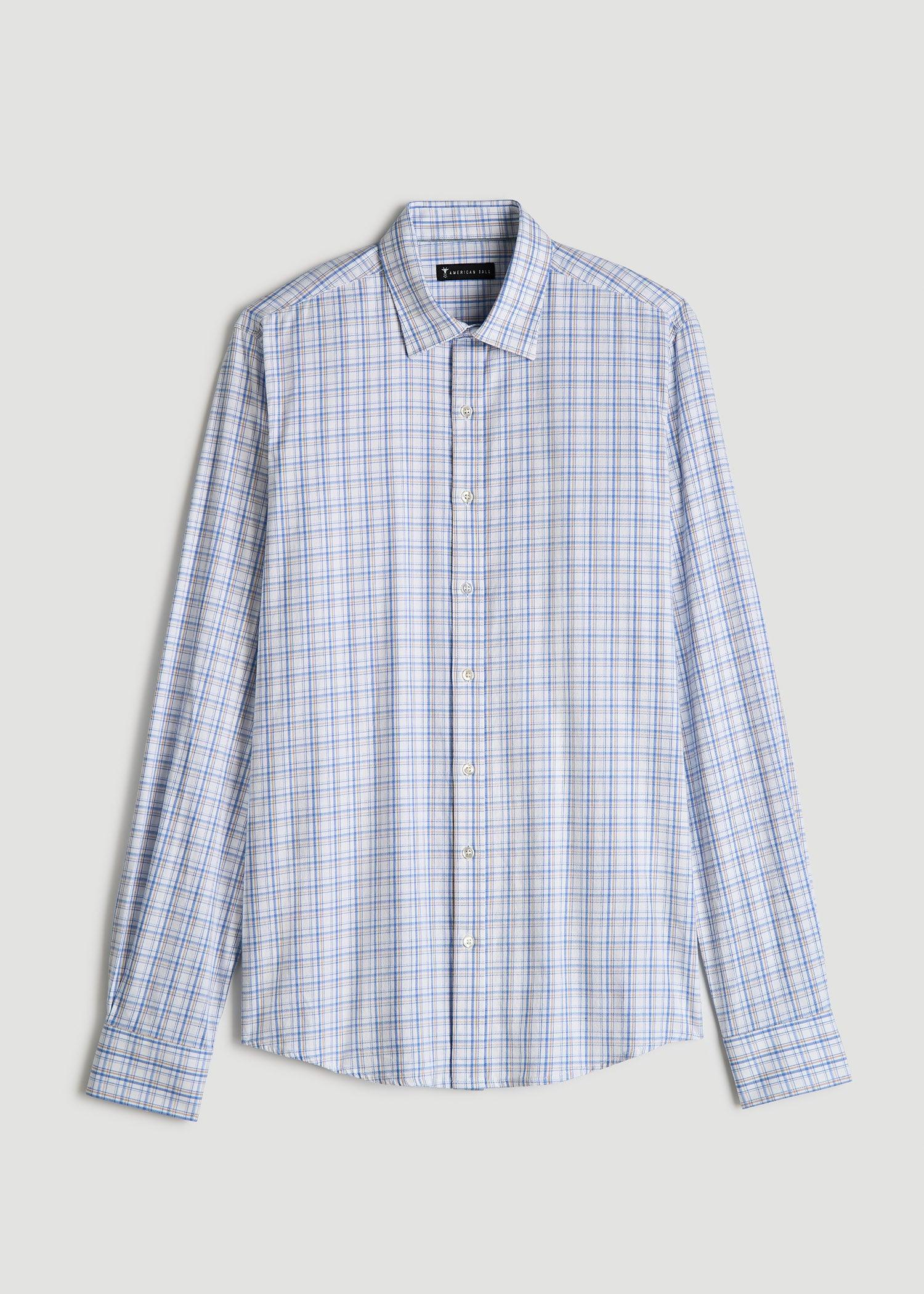 Oskar Button-Up Dress Shirt for Tall Men in Soft Blue and Beige Plaid Product Image