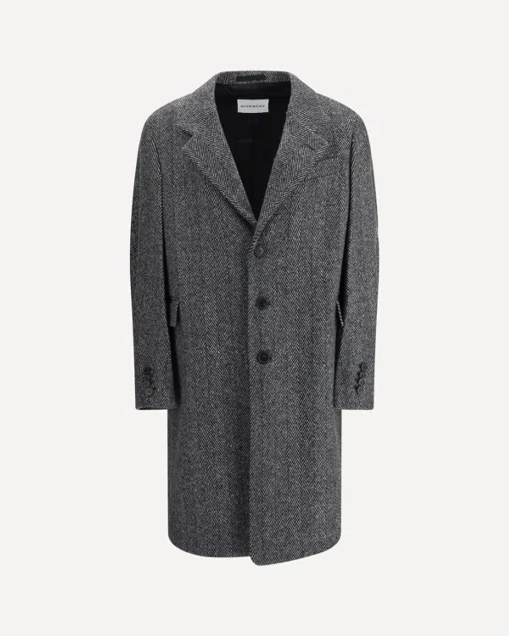 GIVENCHY Men Wool Blend Coat With Herringbone Motif In Multi Product Image