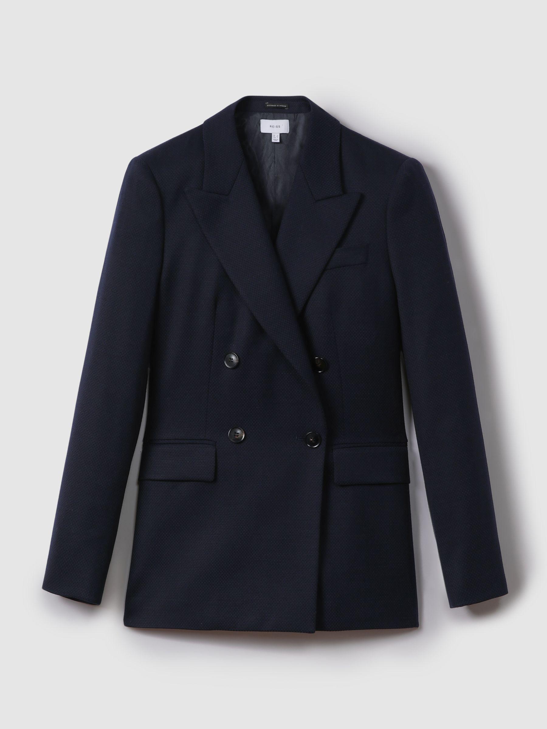 Wool Blend Double Breasted Suit Blazer in Navy Product Image
