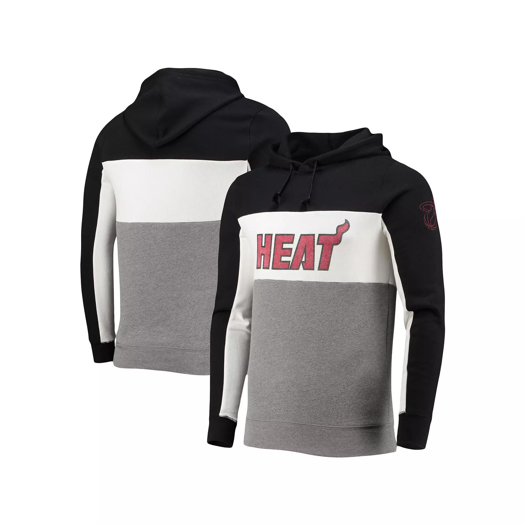 Men's Junk Food Black/White Miami Heat Wordmark Colorblock Fleece Pullover Hoodie, Size: Medium Product Image