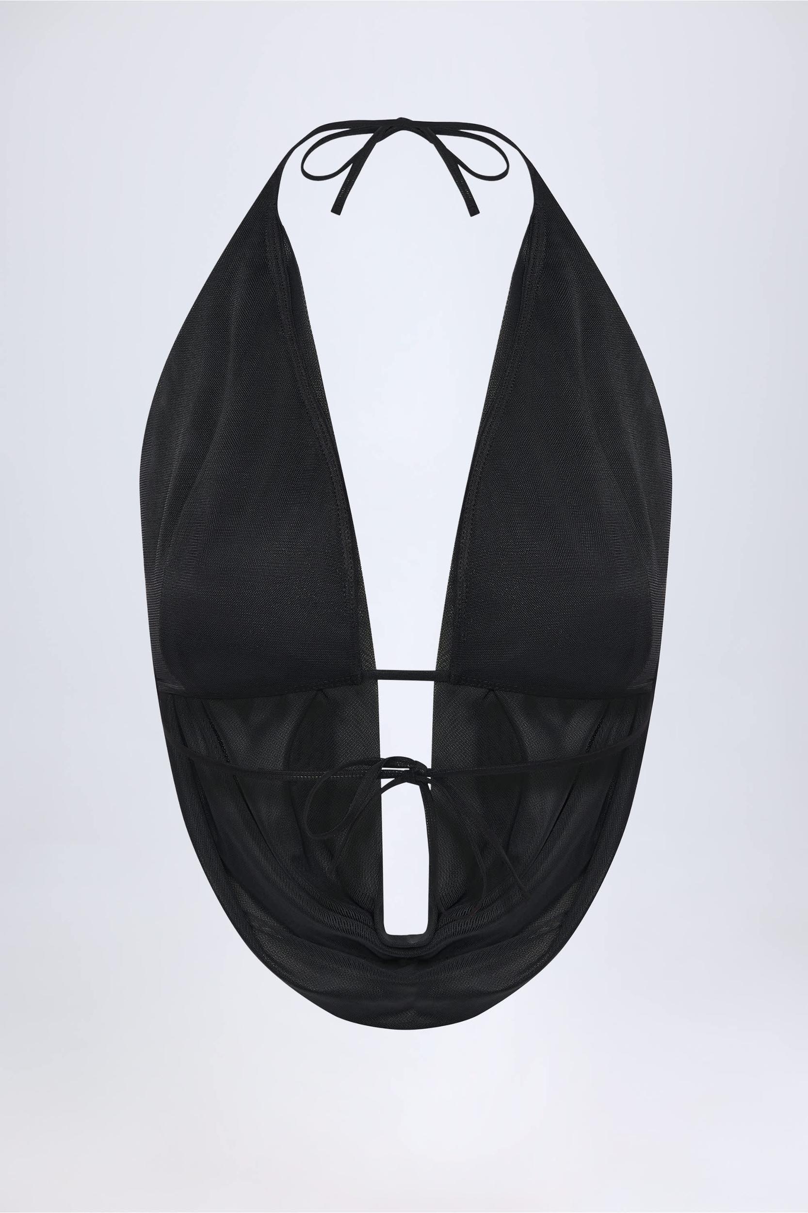 Cowl-Neck Backless Crop Top in Black Product Image